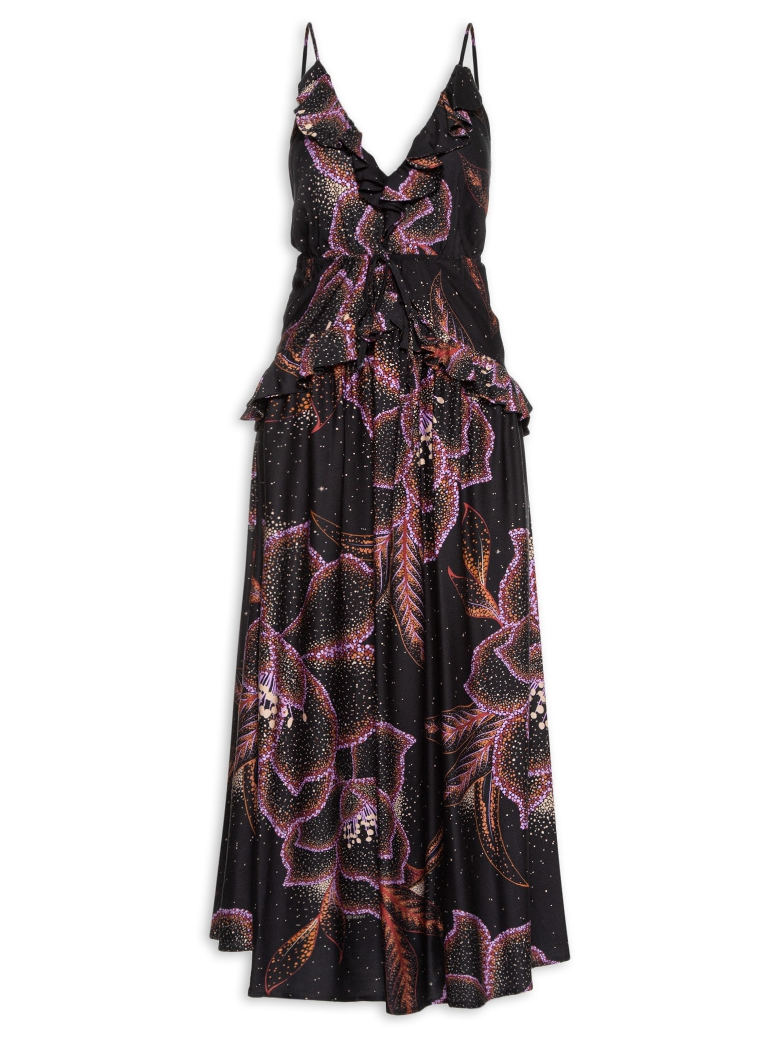 Vestido Longo Floral Estela Preto  Farm