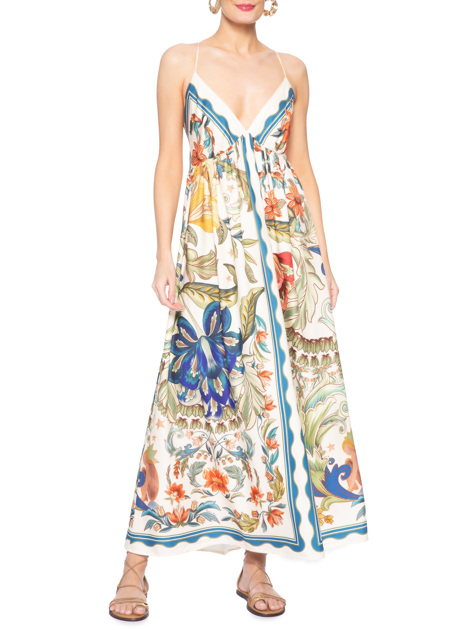 Vestido Longo Floral Maite – Branco Farm