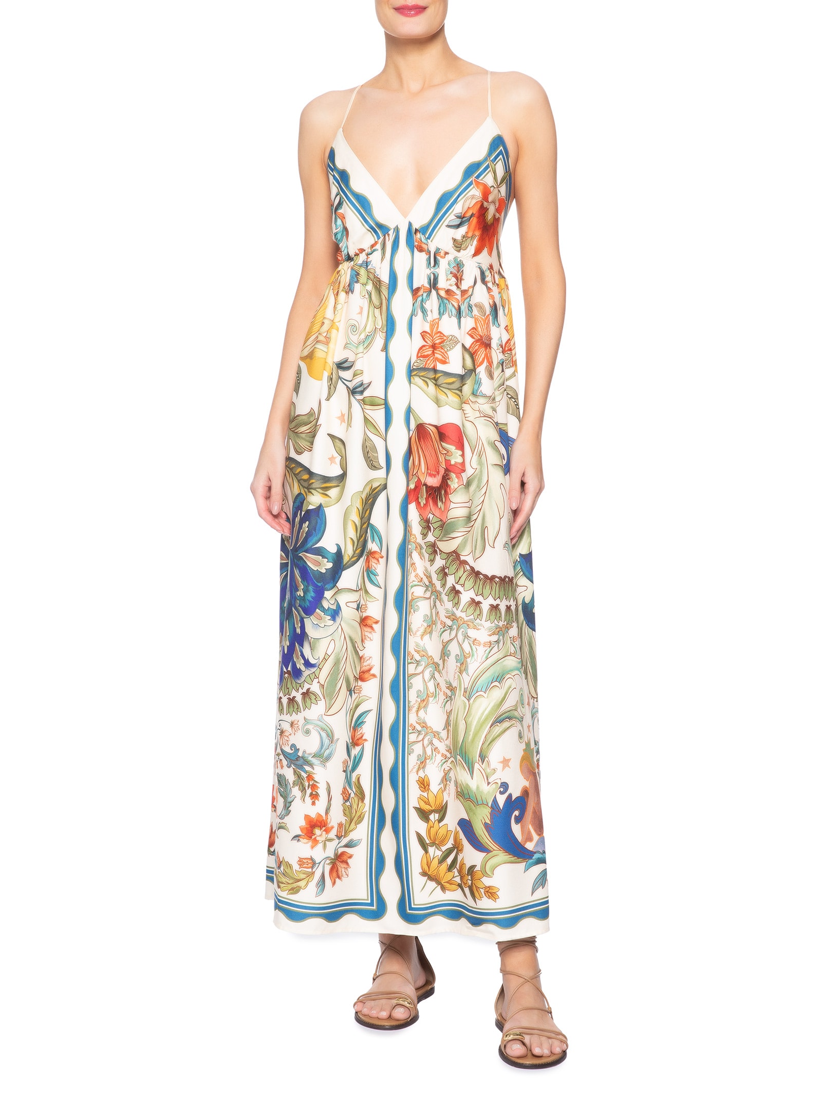 Vestido Longo Floral Maite – Branco Farm
