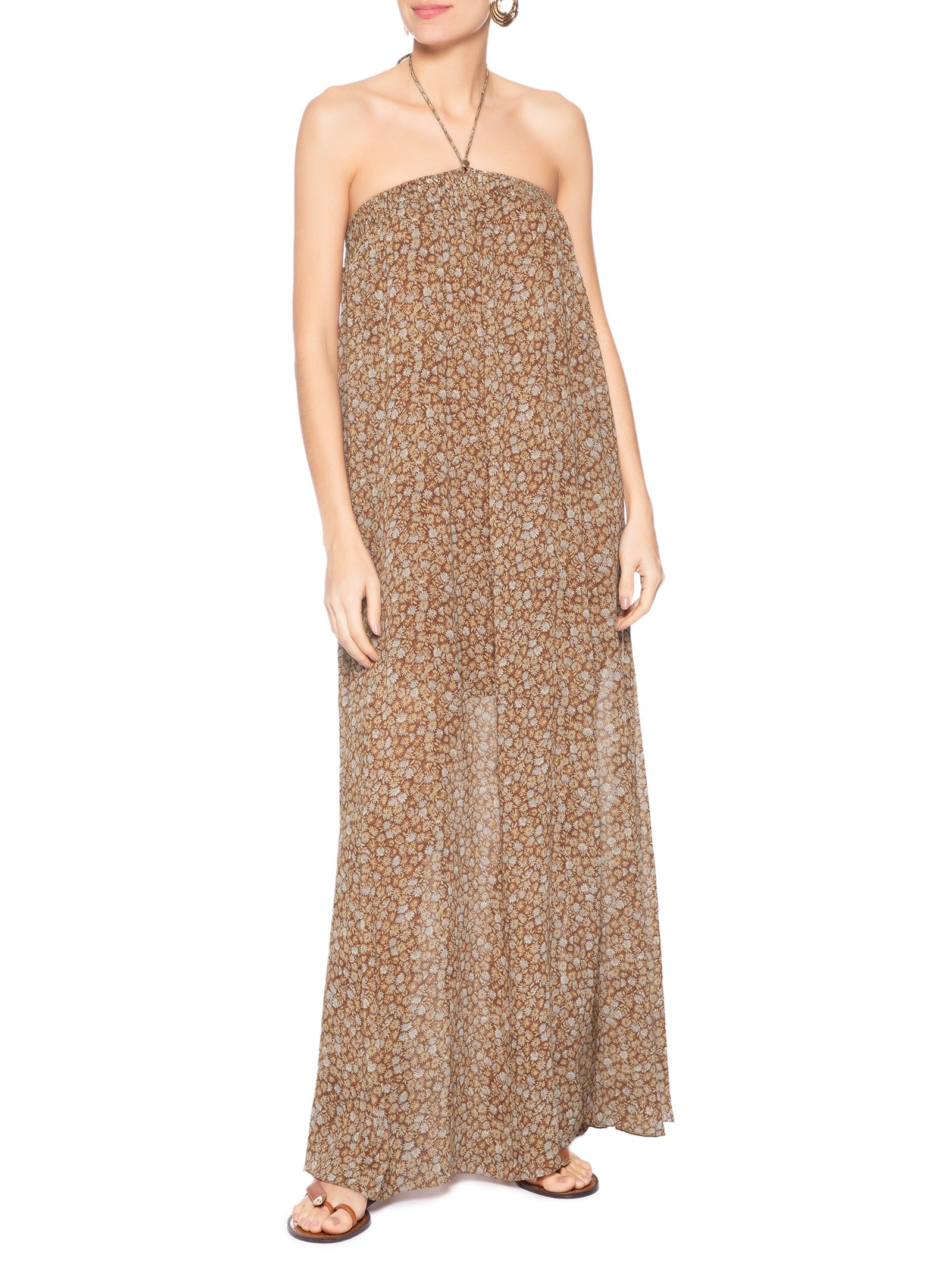 Vestido Longo Fluido Liberty Seeds Marrom Animale