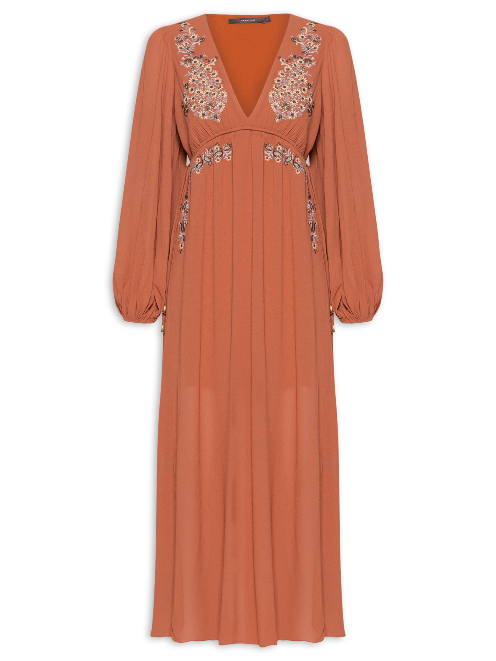 Vestido Longo Ggt Bordado Papiro Vermelho Maria Filó