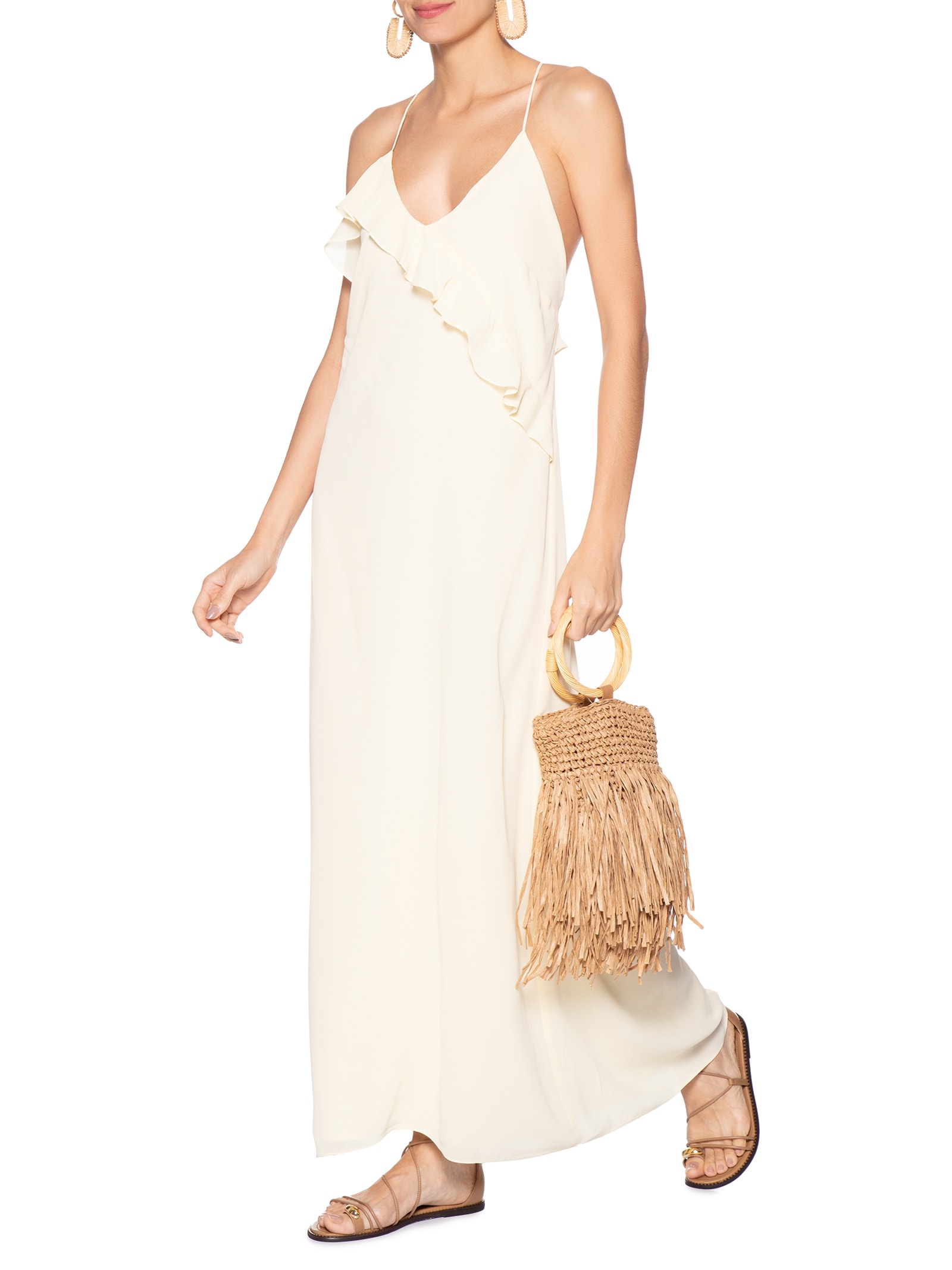 Vestido Longo GGT Decote Babado Amarelo Dress To