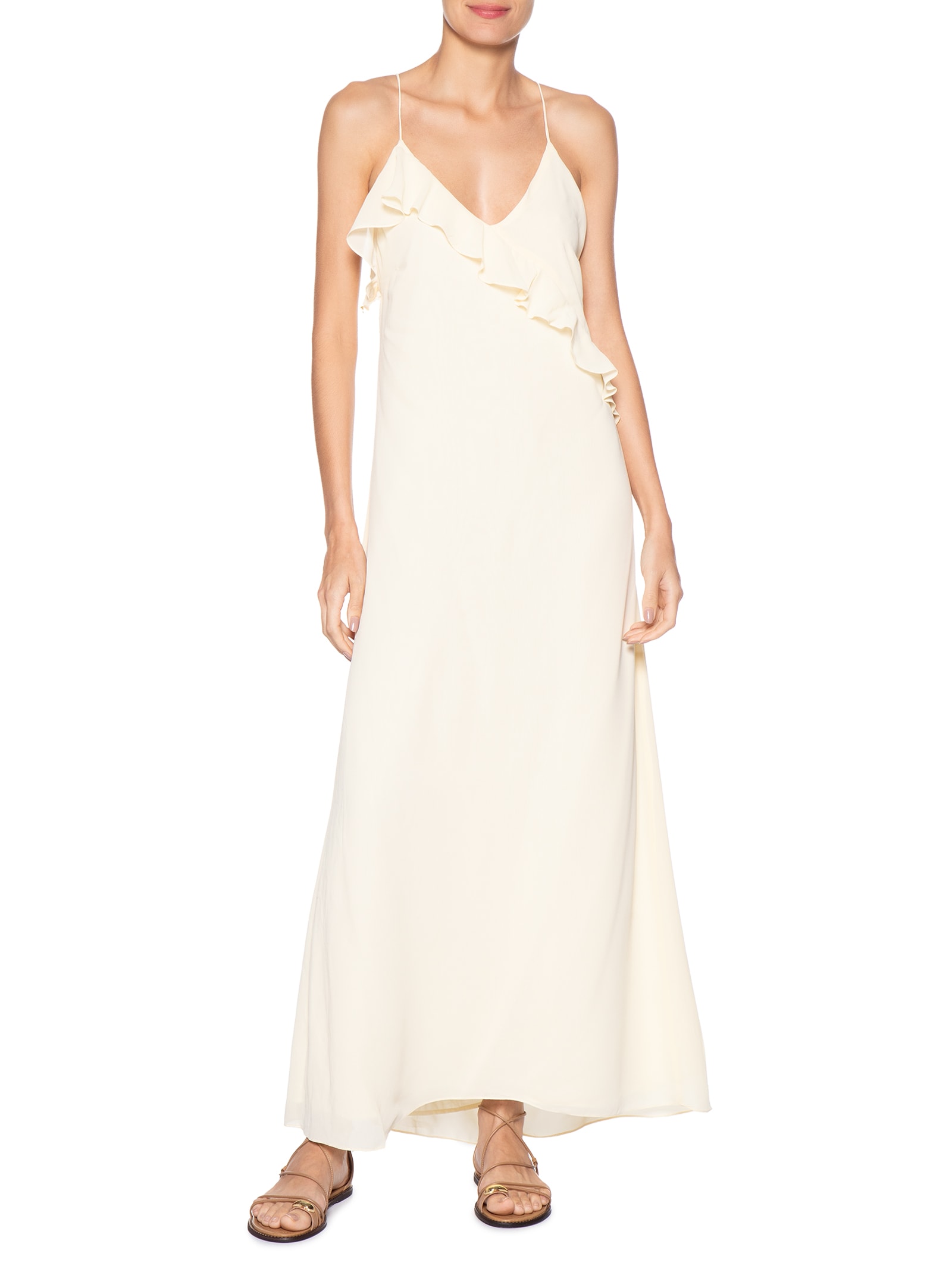 Vestido Longo GGT Decote Babado Amarelo Dress To