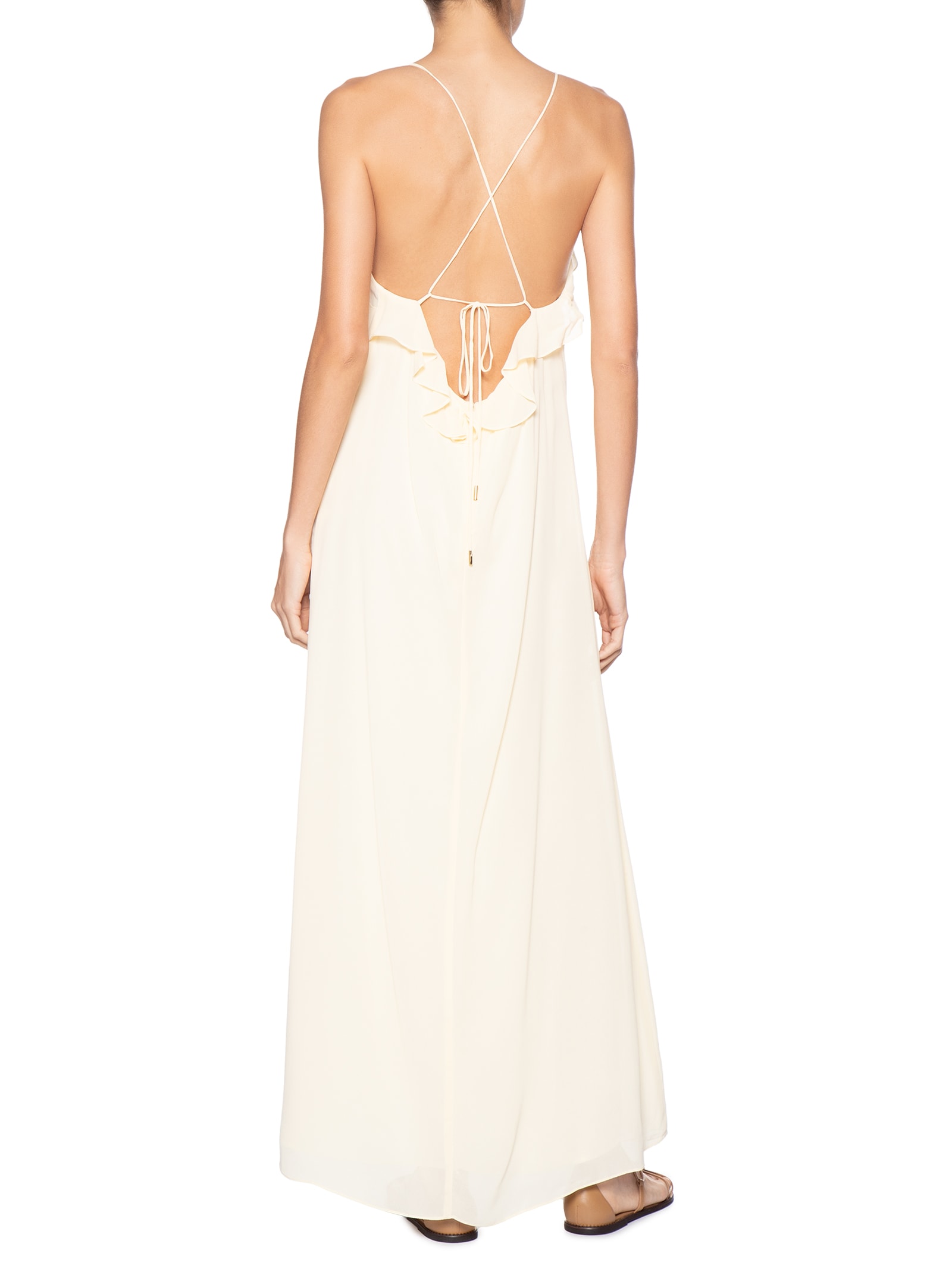 Vestido Longo GGT Decote Babado Amarelo Dress To