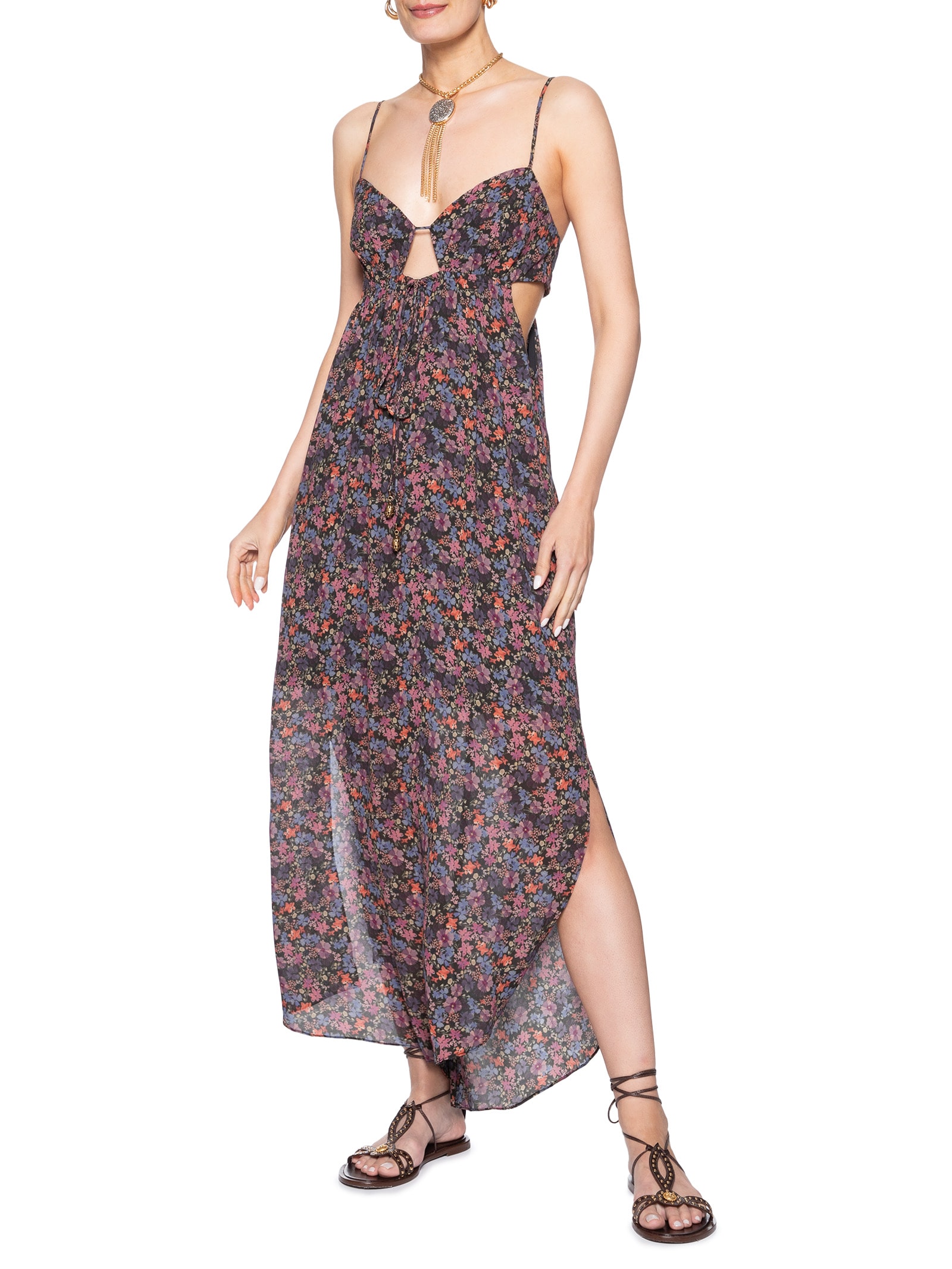Vestido Longo GGT Estampa Liza Preto Maria Filó