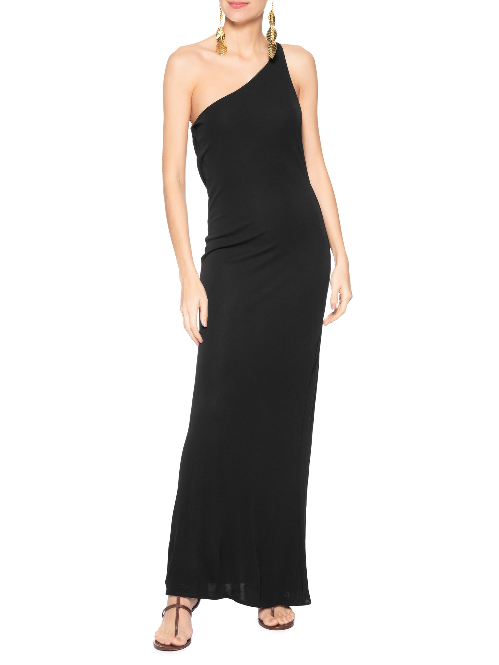 Vestido Longo Jersey Costas Degagê Metal Preto Animale