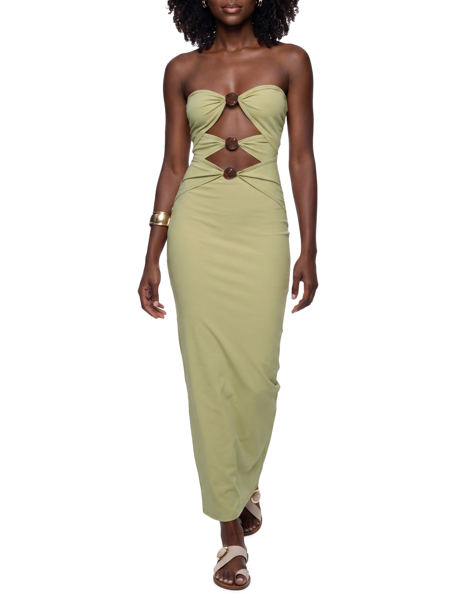 Vestido Longo Justo Sem Alça Cut Out Verde My Favorite
