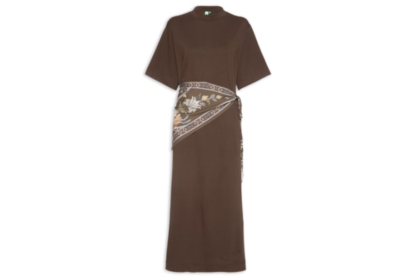 Vestido Longo Lenço Flor do Deserto - Marrom
