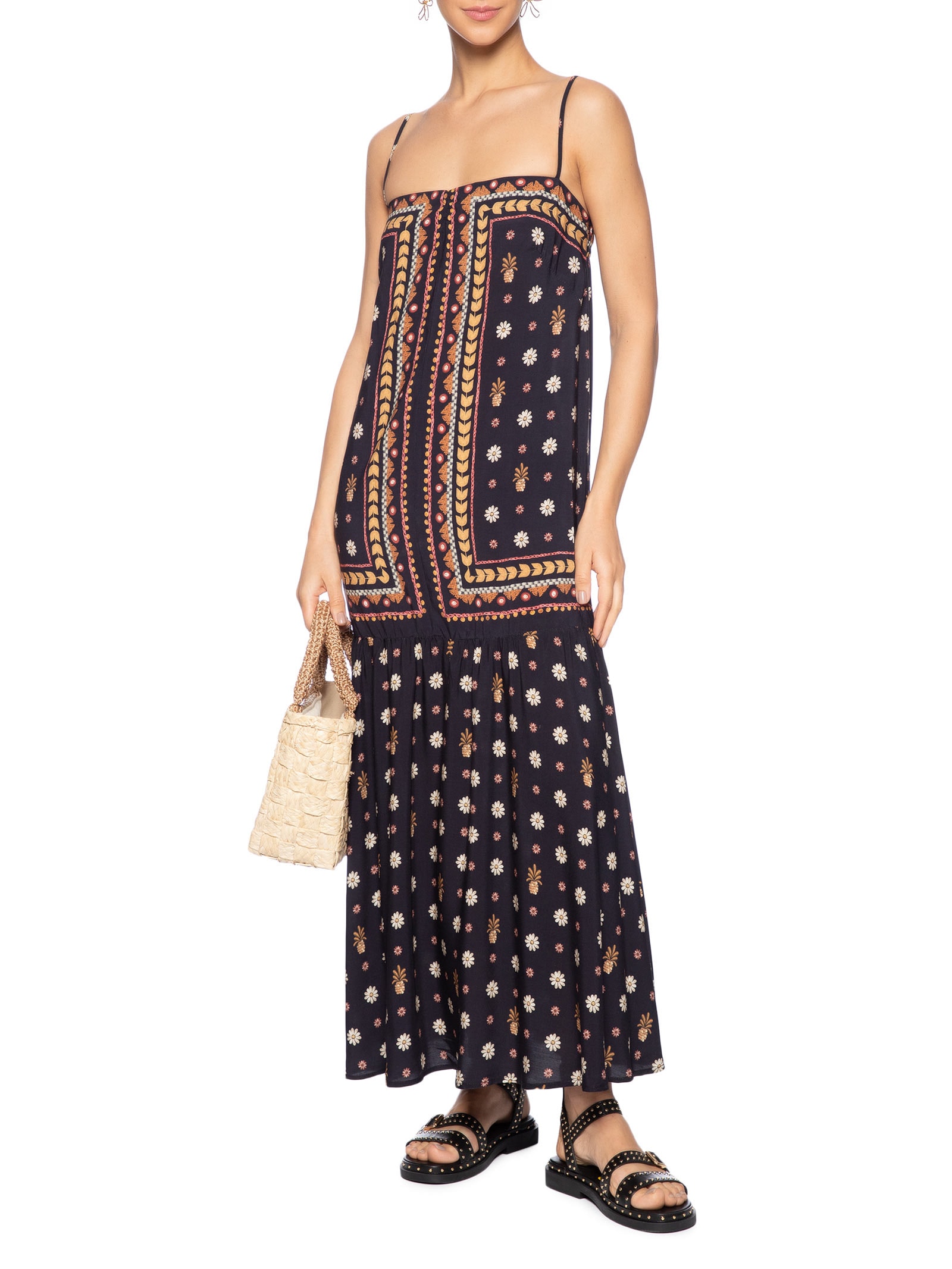 Vestido Longo Lenço Lili Preto Farm