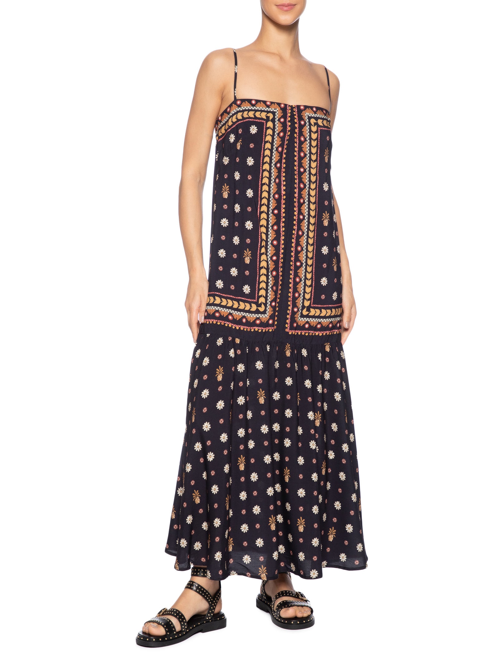 Vestido Longo Lenço Lili Preto Farm