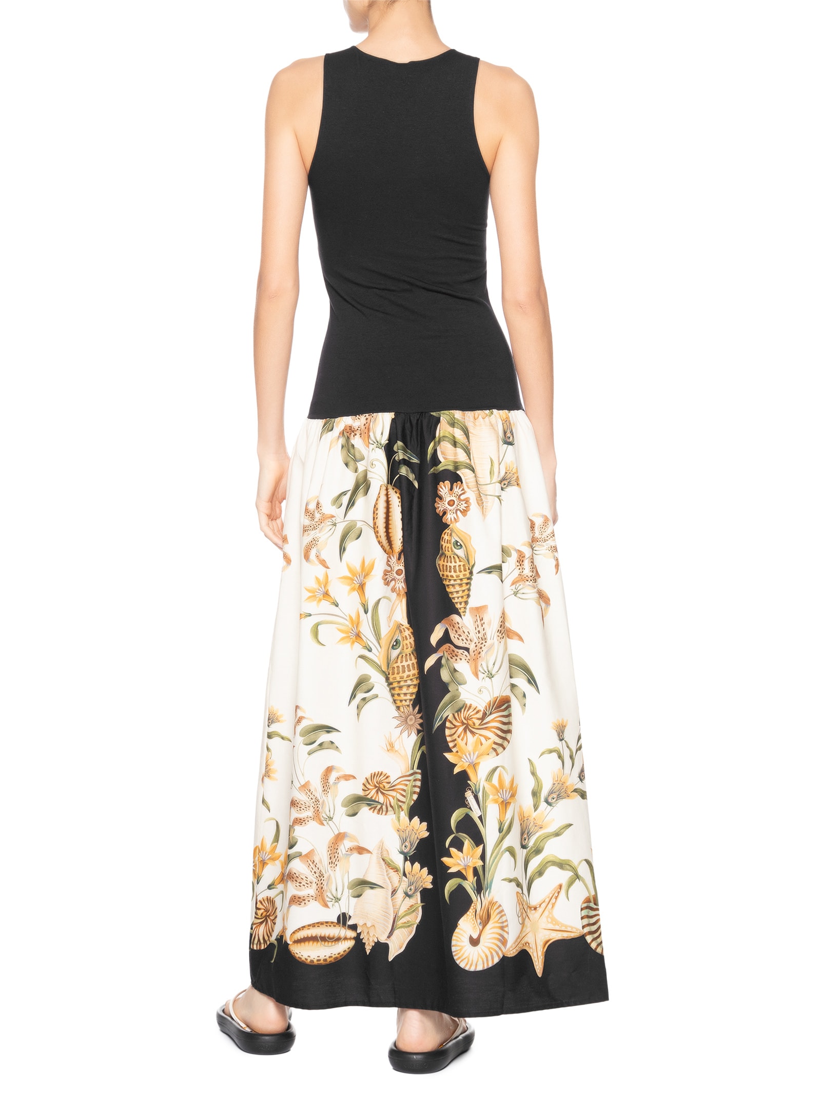 Vestido Longo Lenço Moldura Conchas Preto Farm