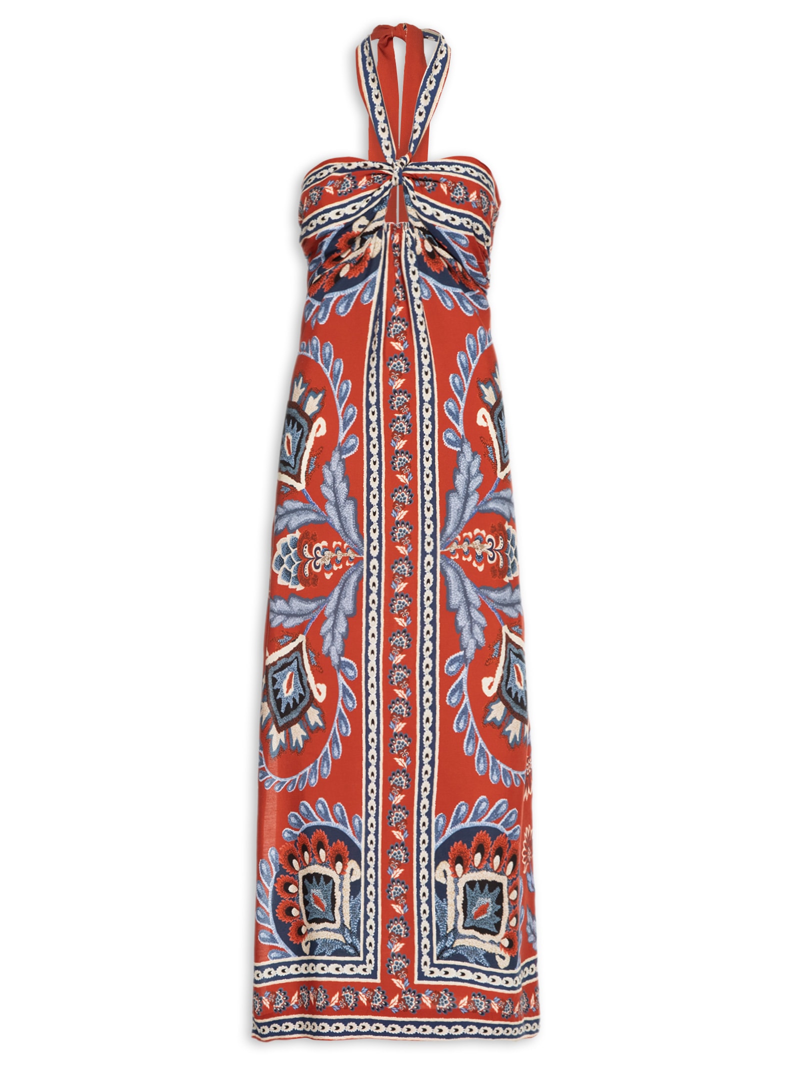 Vestido Longo Lenço Náutico Vermelho Farm