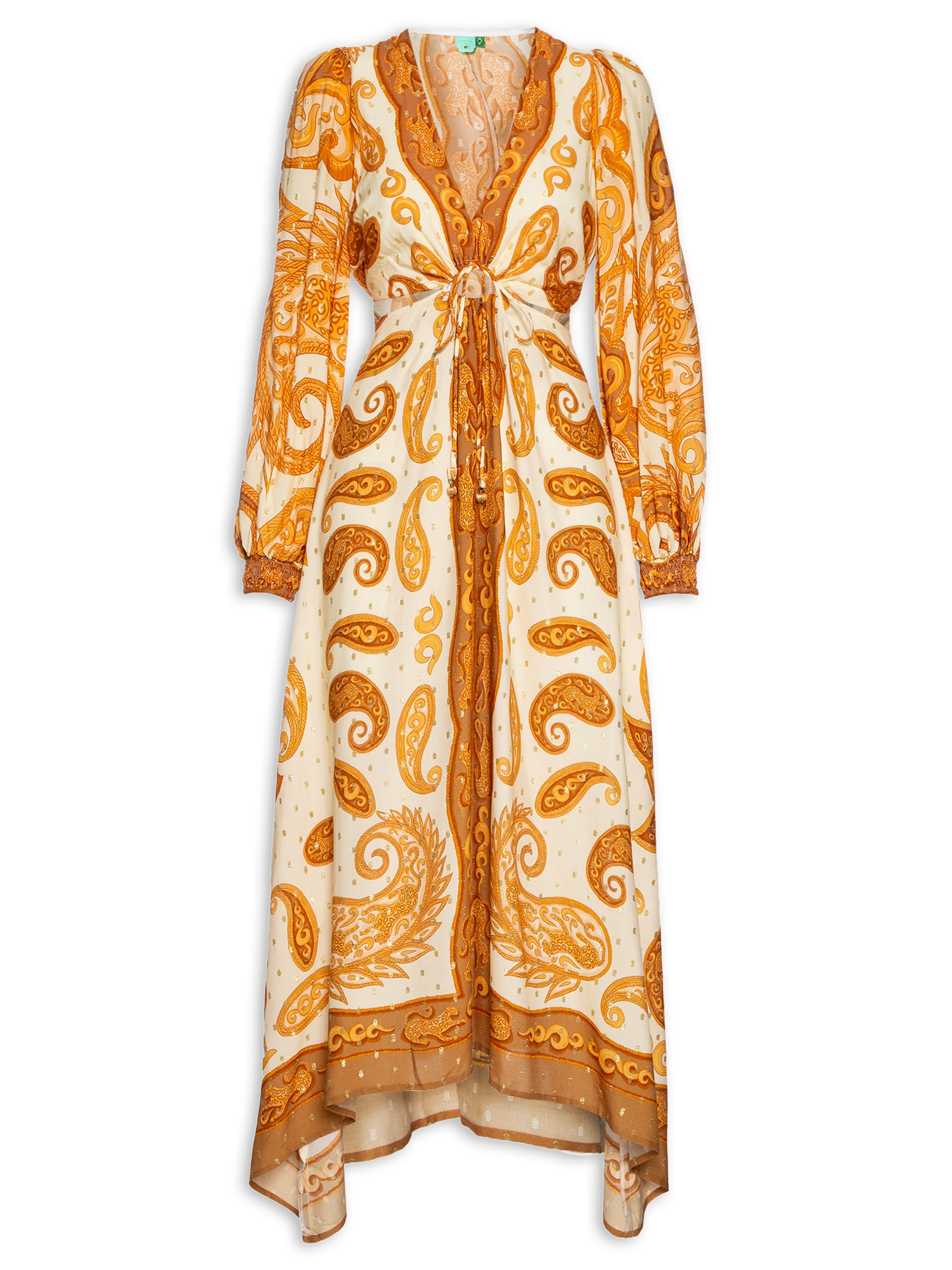 Vestido Longo Lenço Paisley - Amarelo - Farm