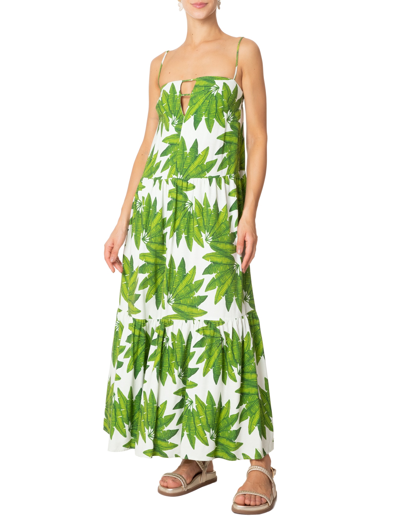 Vestido Longo Leque De Palmeira Verde Farm