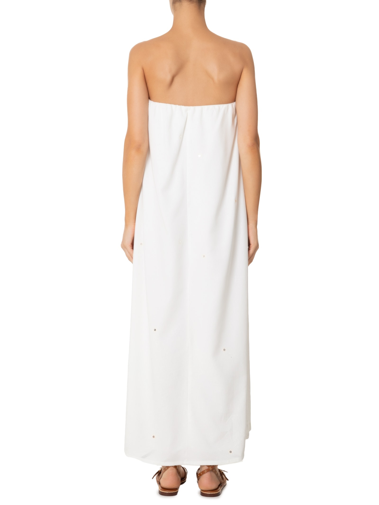 Vestido Longo Linho Bordado Paetê Off White Dress To