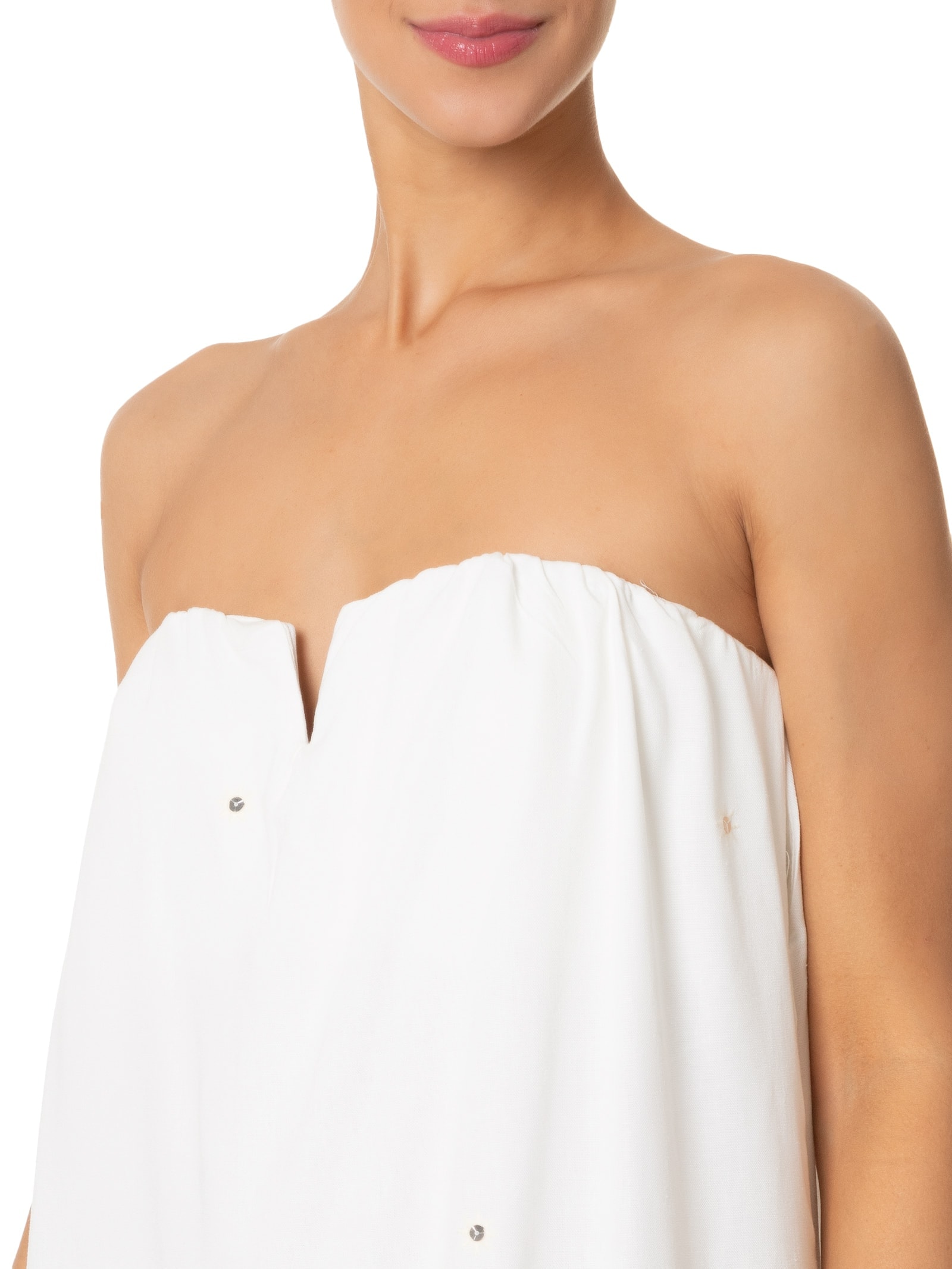 Vestido Longo Linho Bordado Paetê Off White Dress To