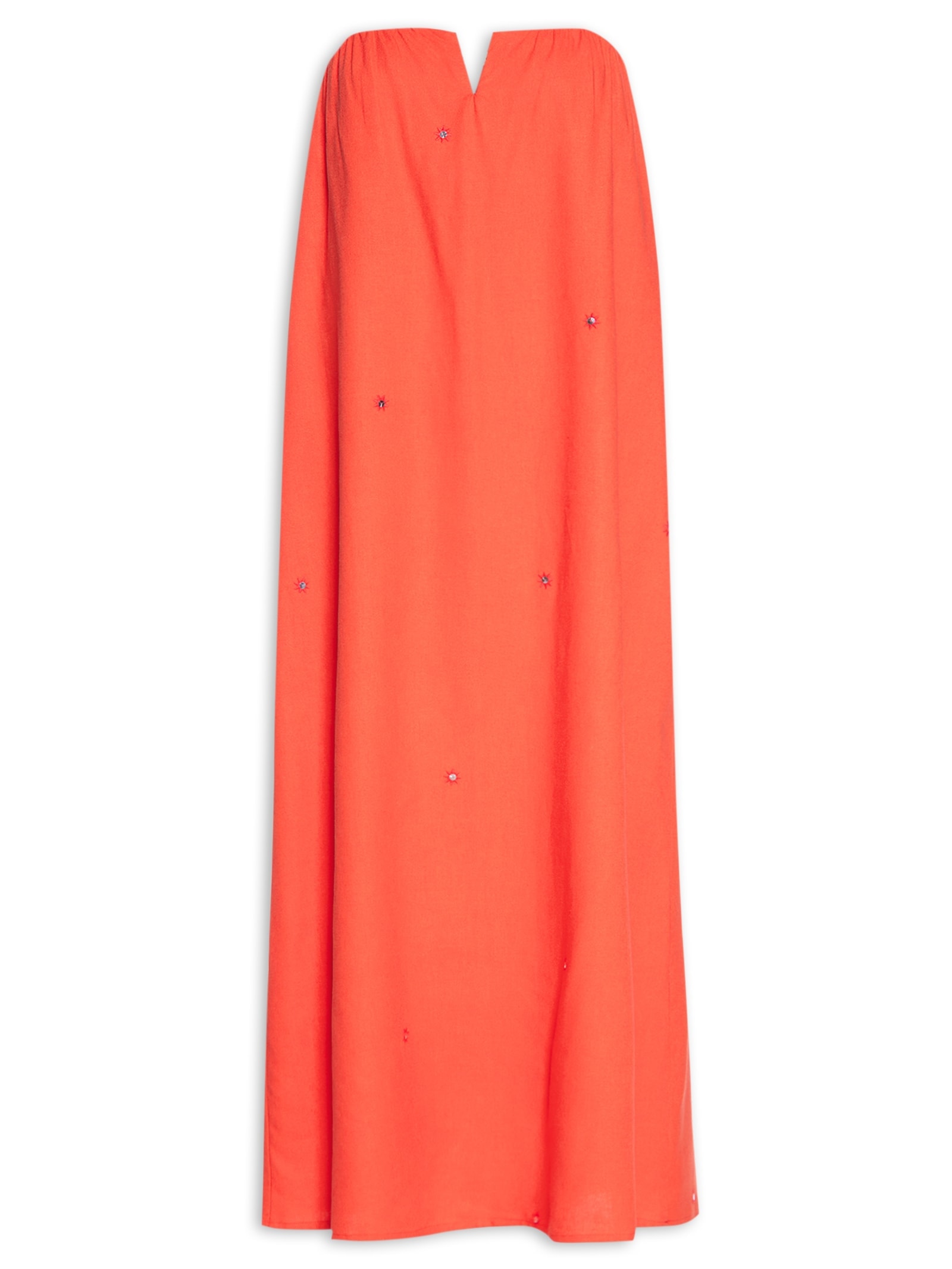 Vestido Longo Linho Bordado Paetê Vermelho Dress To