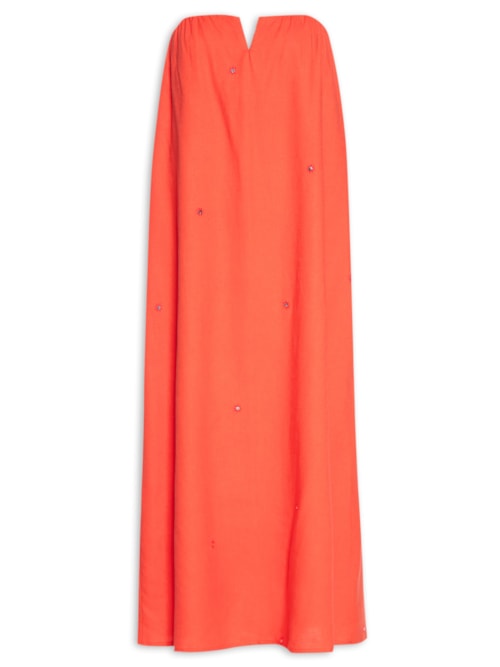 Vestido Longo Linho Bordado Paetê – Vermelho