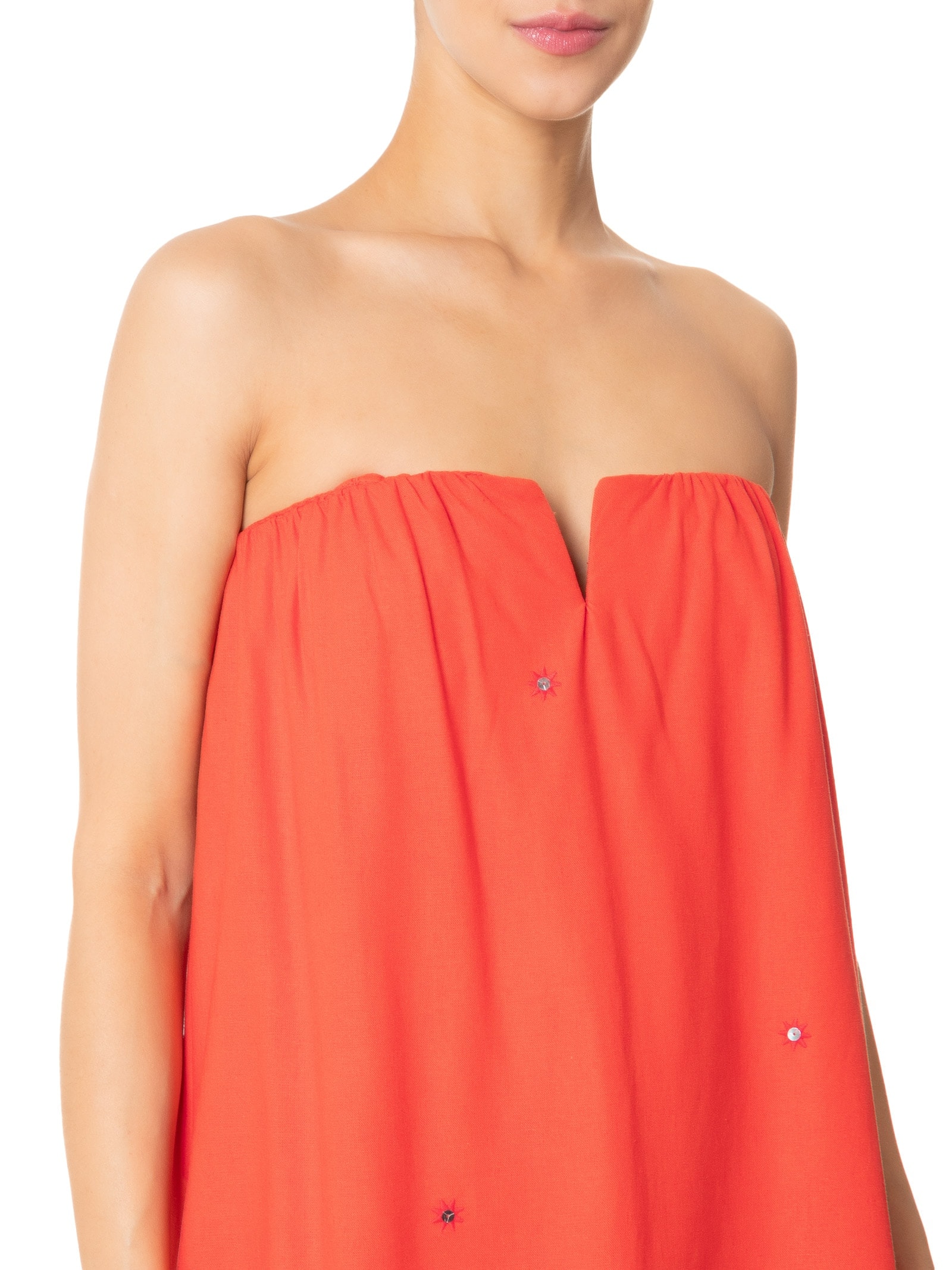 Vestido Longo Linho Bordado Paetê Vermelho Dress To