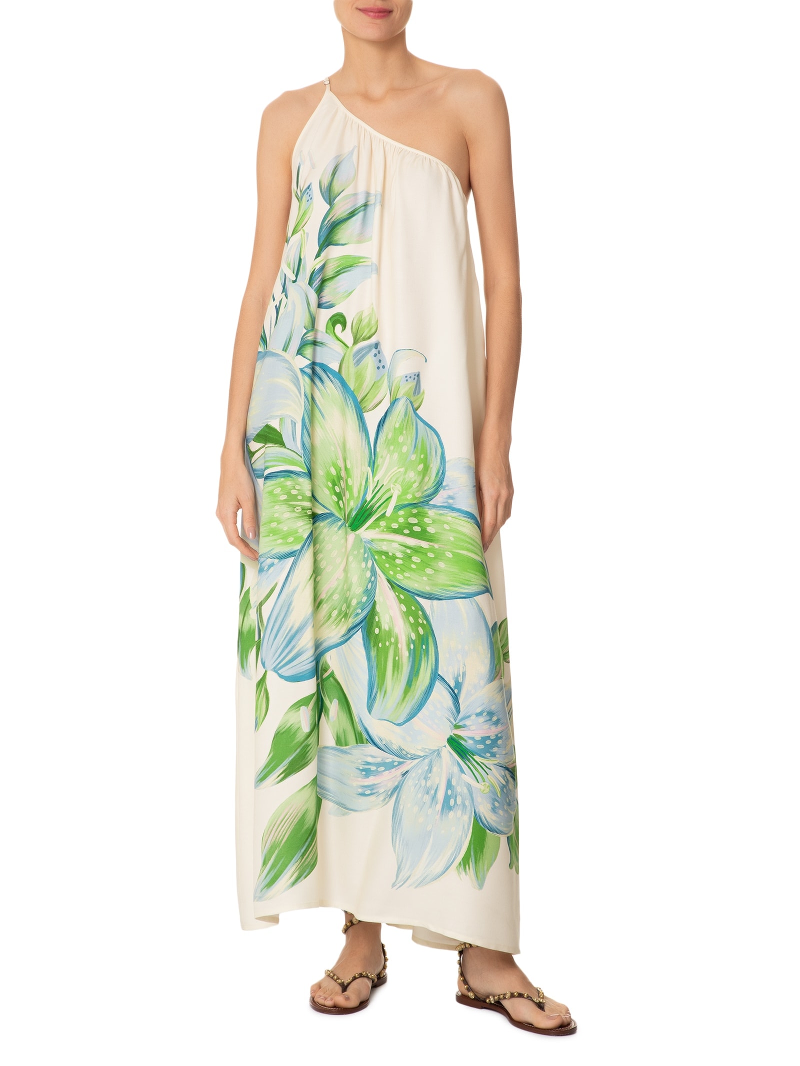 Vestido Longo Lírio Tropical Bege Farm