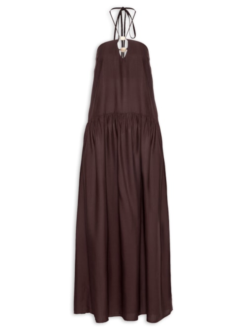Vestido Longo Liso Amarração Rolotê - Marrom