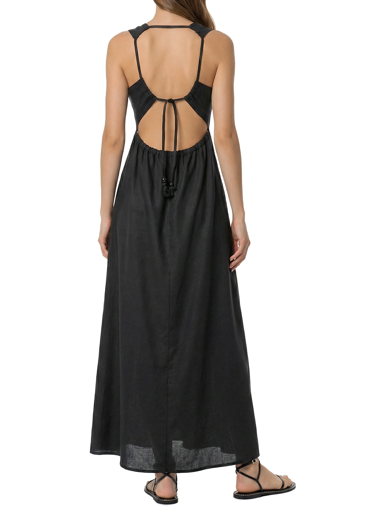 Vestido Longo Liso Bordado Preto Cacay