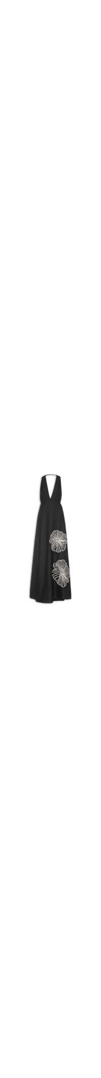 Vestido Longo Liso Bordado - Preto