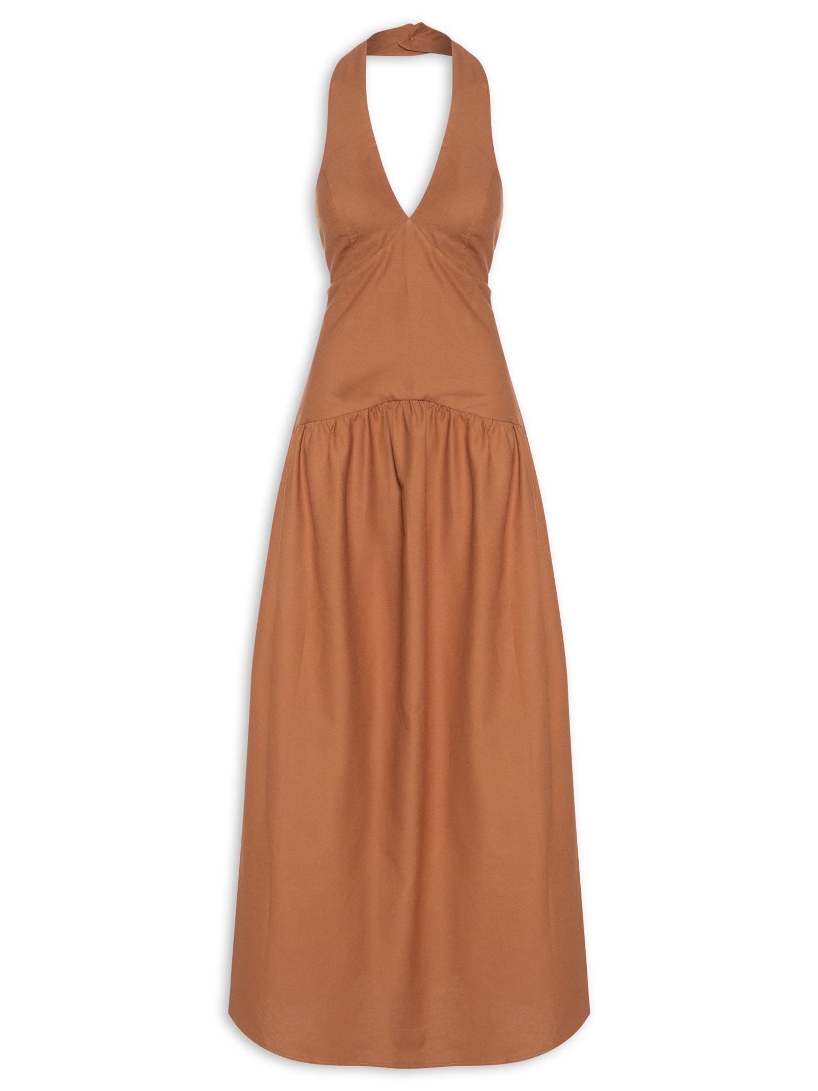 Vestido Longo Liso Marrom Cacay