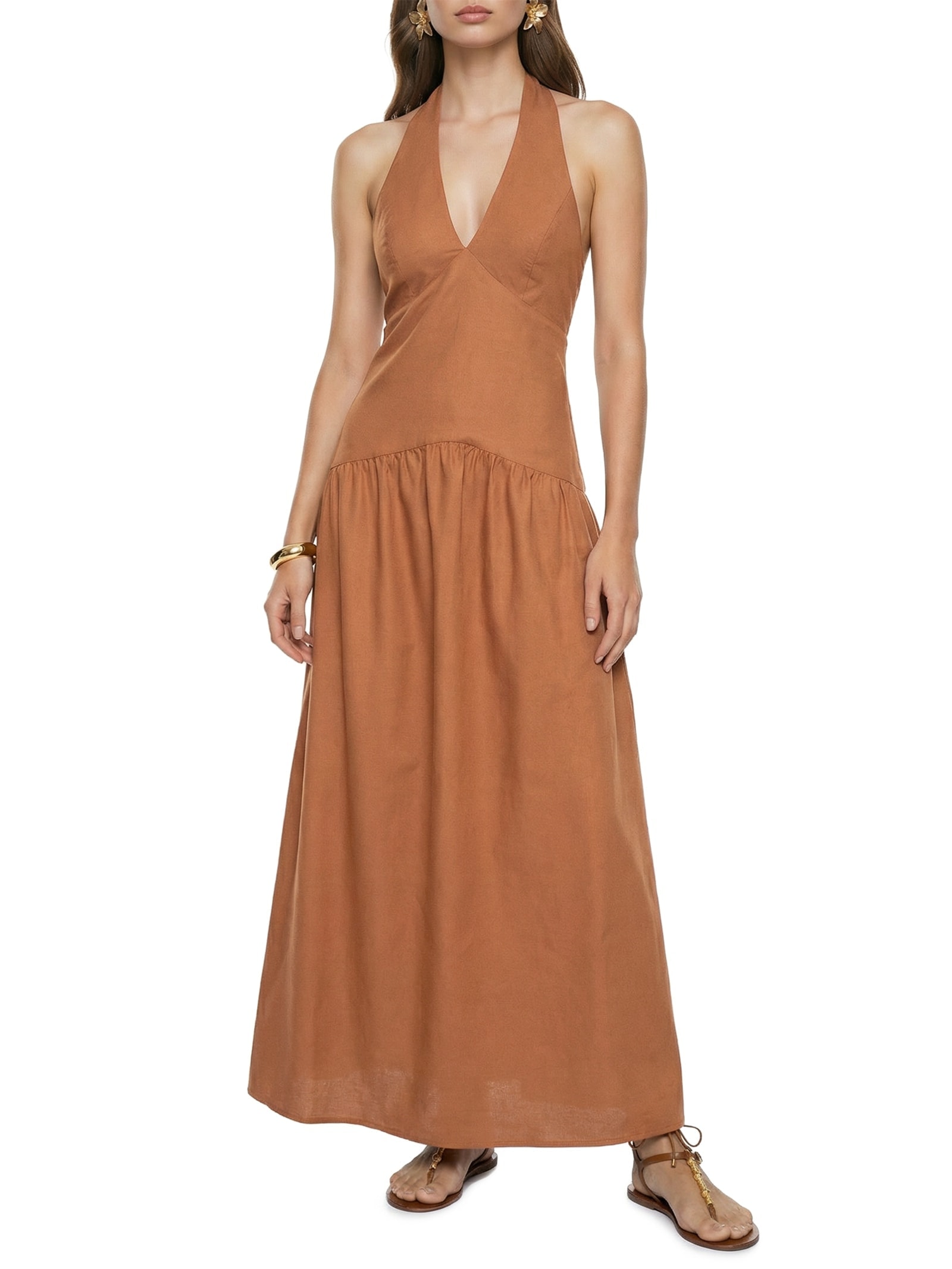 Vestido Longo Liso Marrom Cacay
