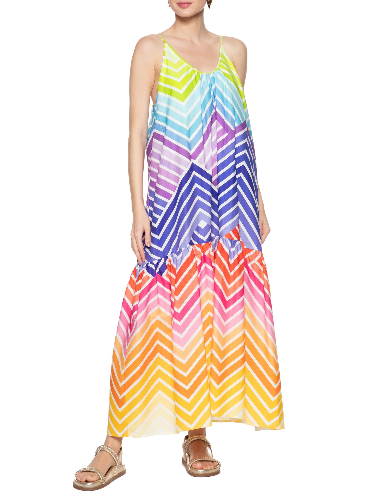 Vestido Longo Listra Degradê Azul Farm