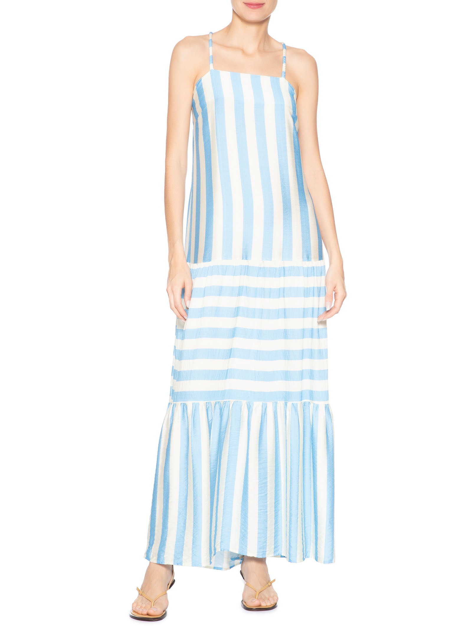 Vestido Longo Listrado Azul Market 33