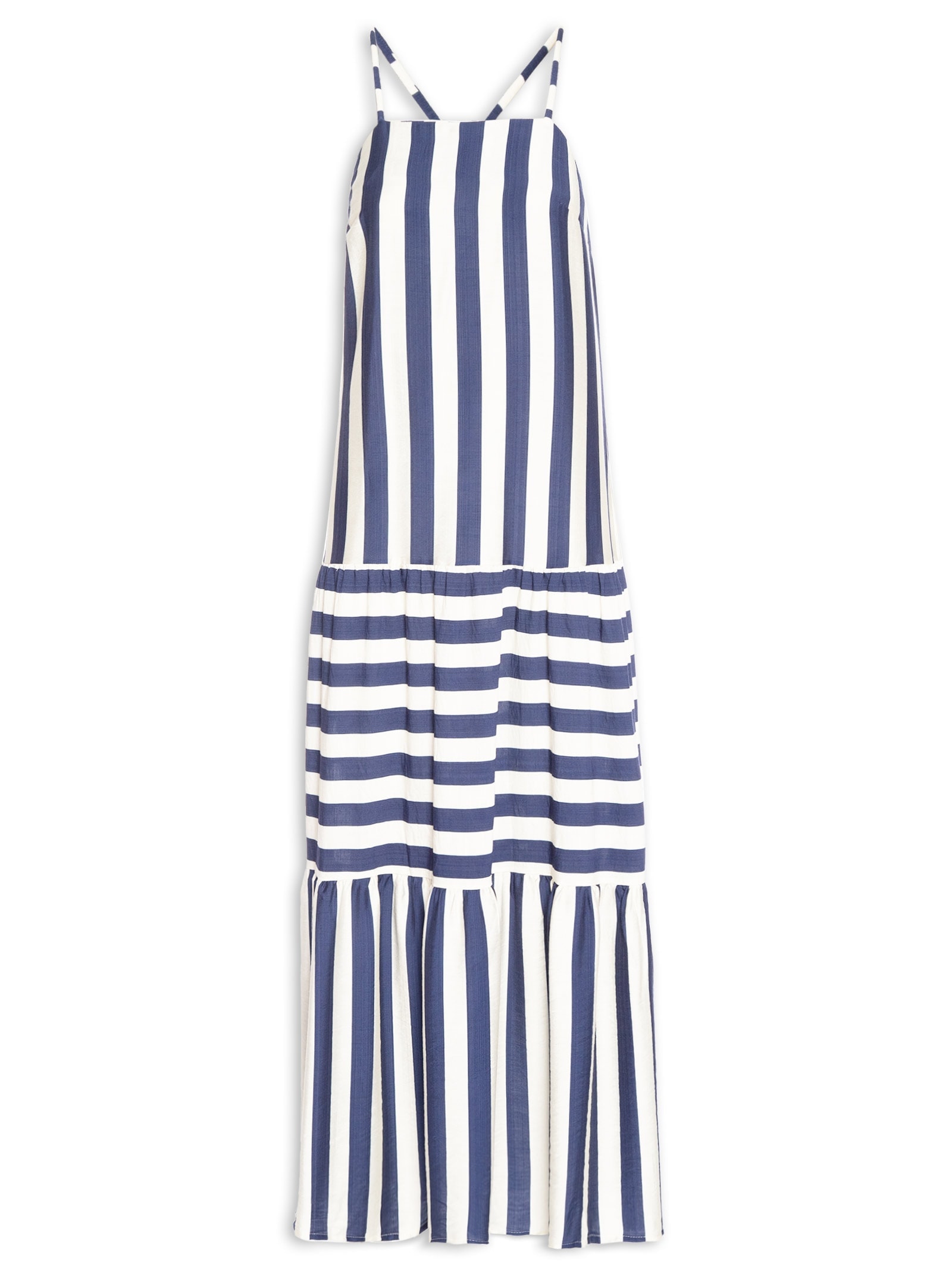 Vestido Longo Listrado Azul Market 33