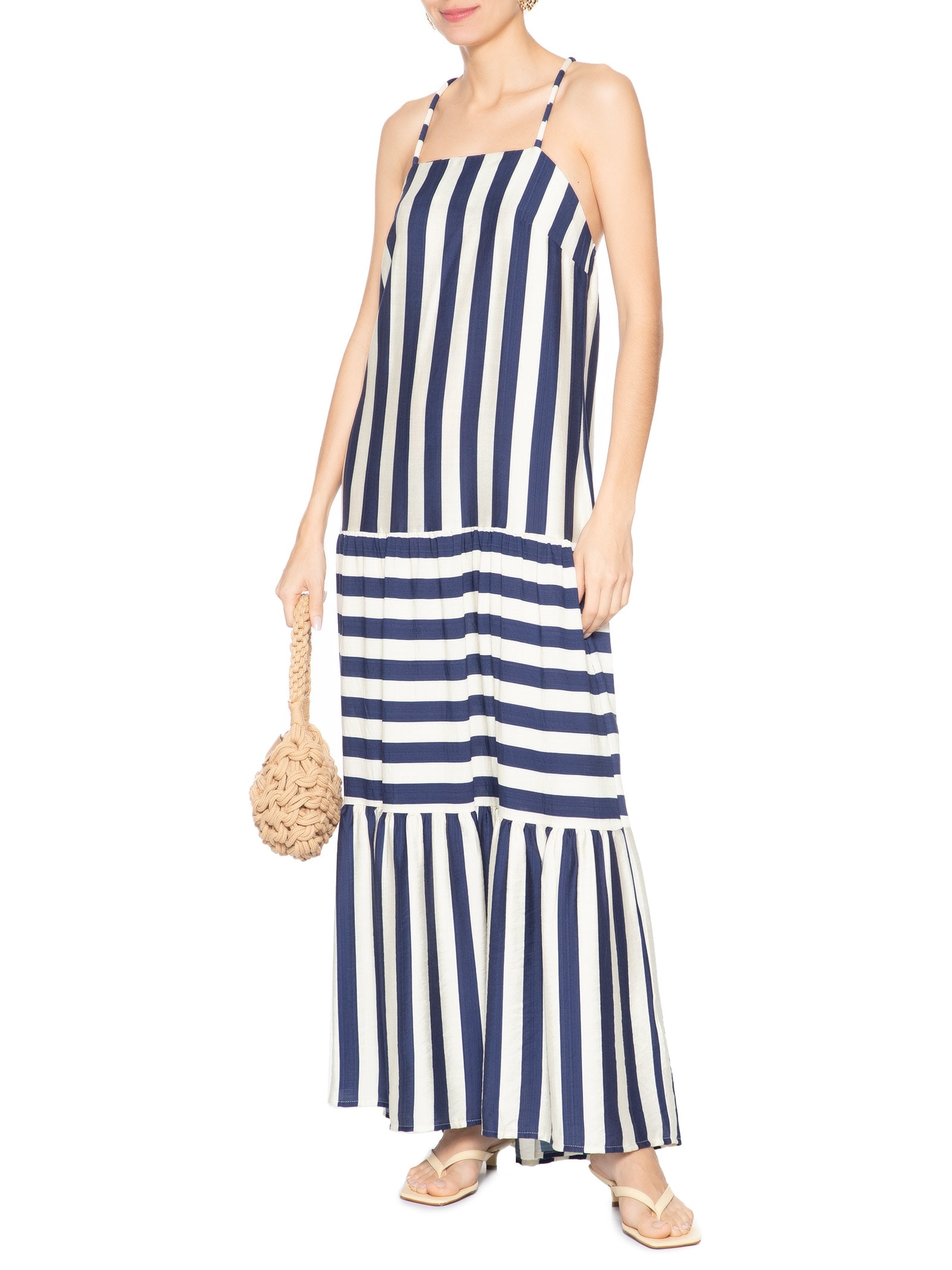 Vestido Longo Listrado Azul Market 33