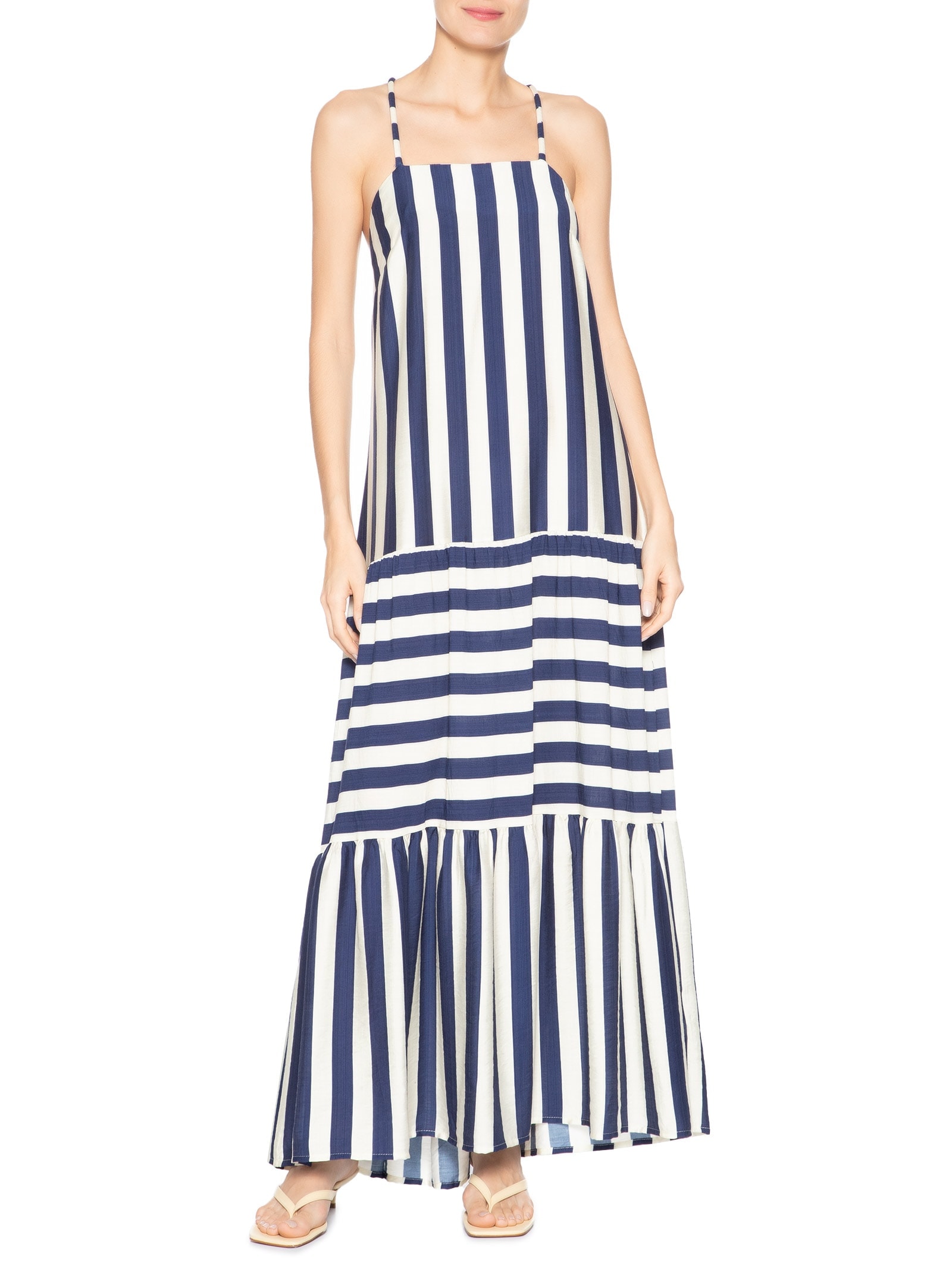 Vestido Longo Listrado Azul Market 33