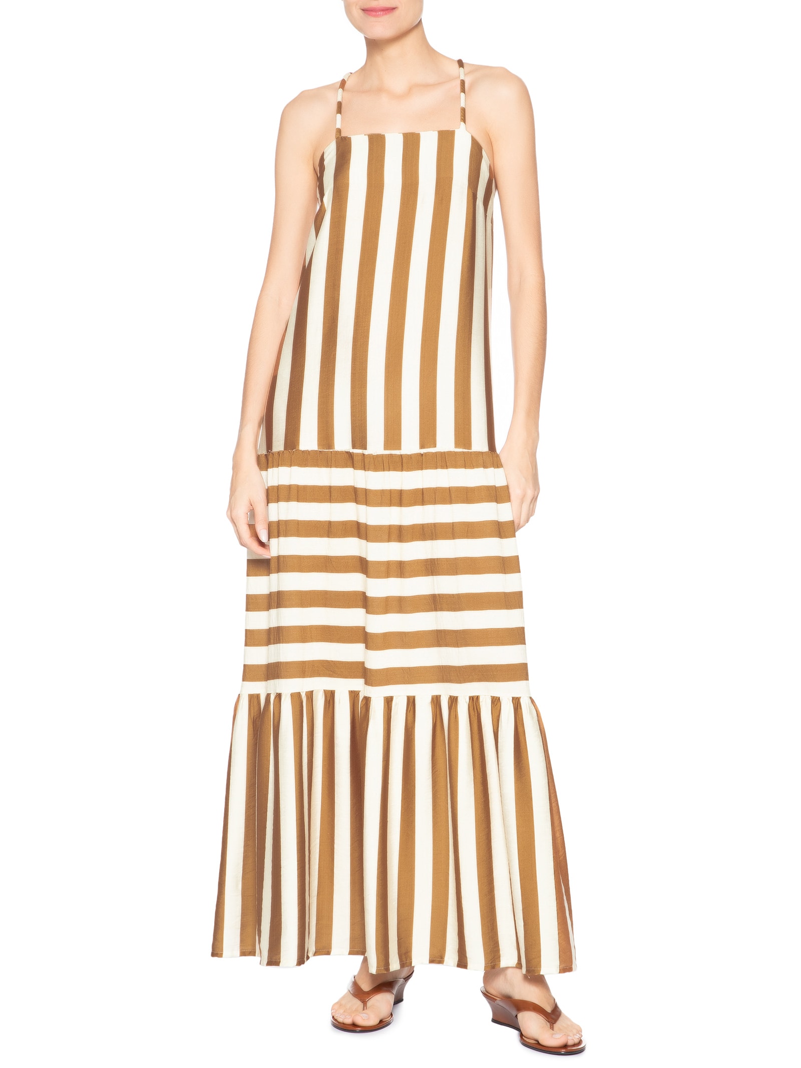Vestido Longo Listrado Bege Market 33