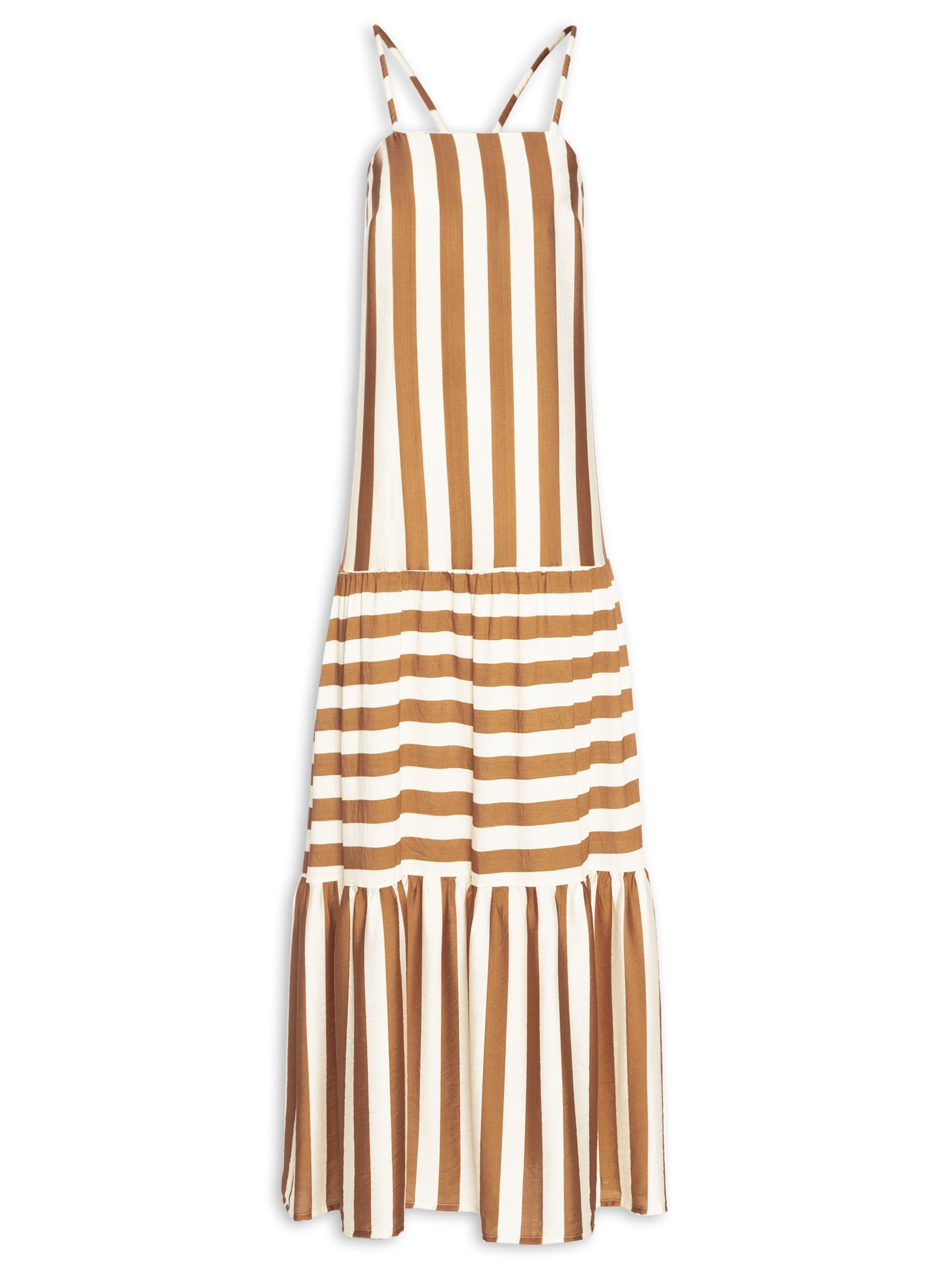 Vestido Longo Listrado Bege Market 33