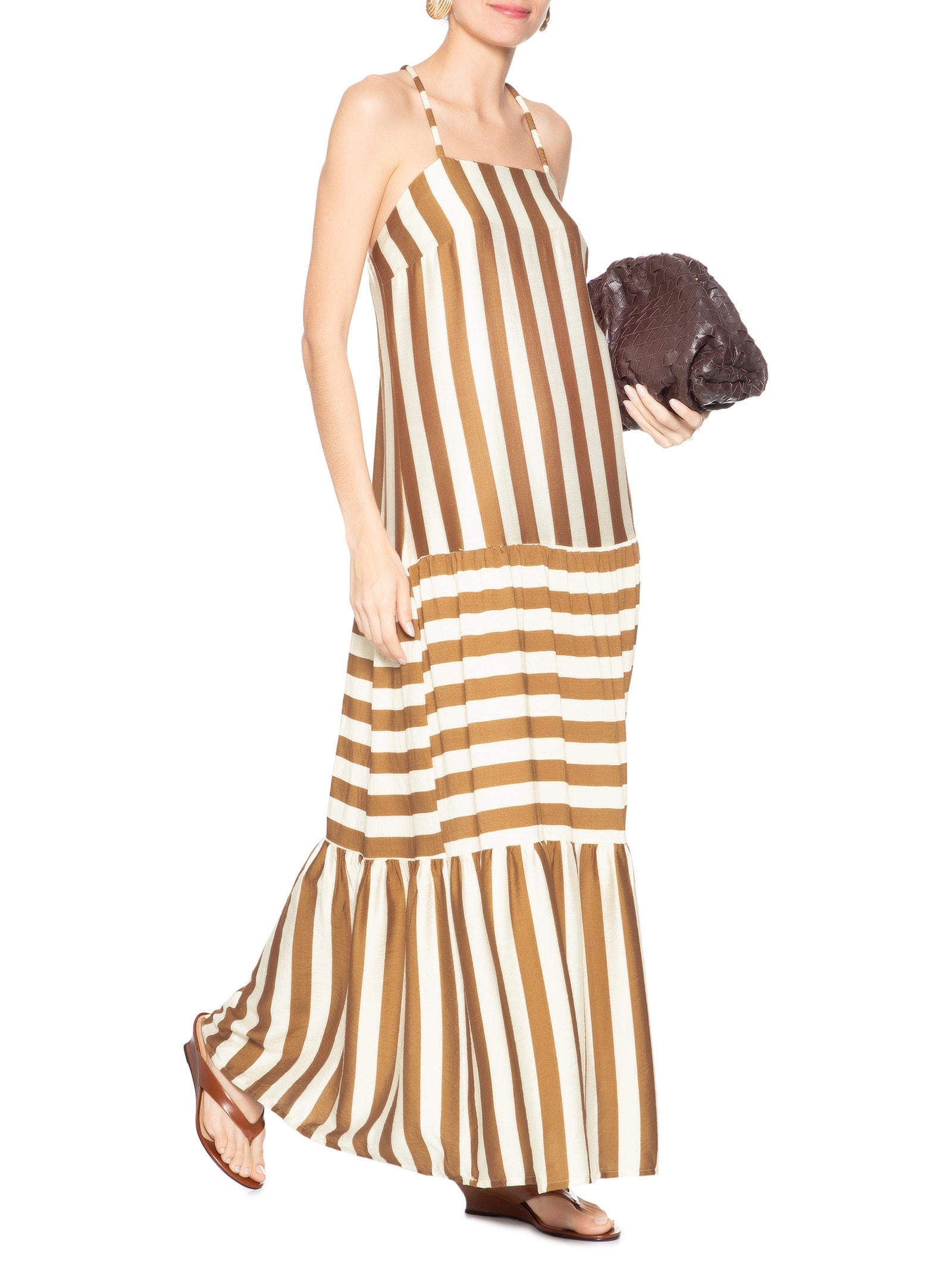 Vestido Longo Listrado Bege Market 33