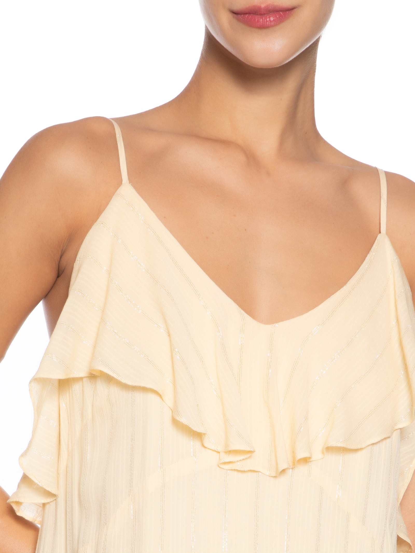 Vestido Longo Lurex Babados Amarelo Dress To