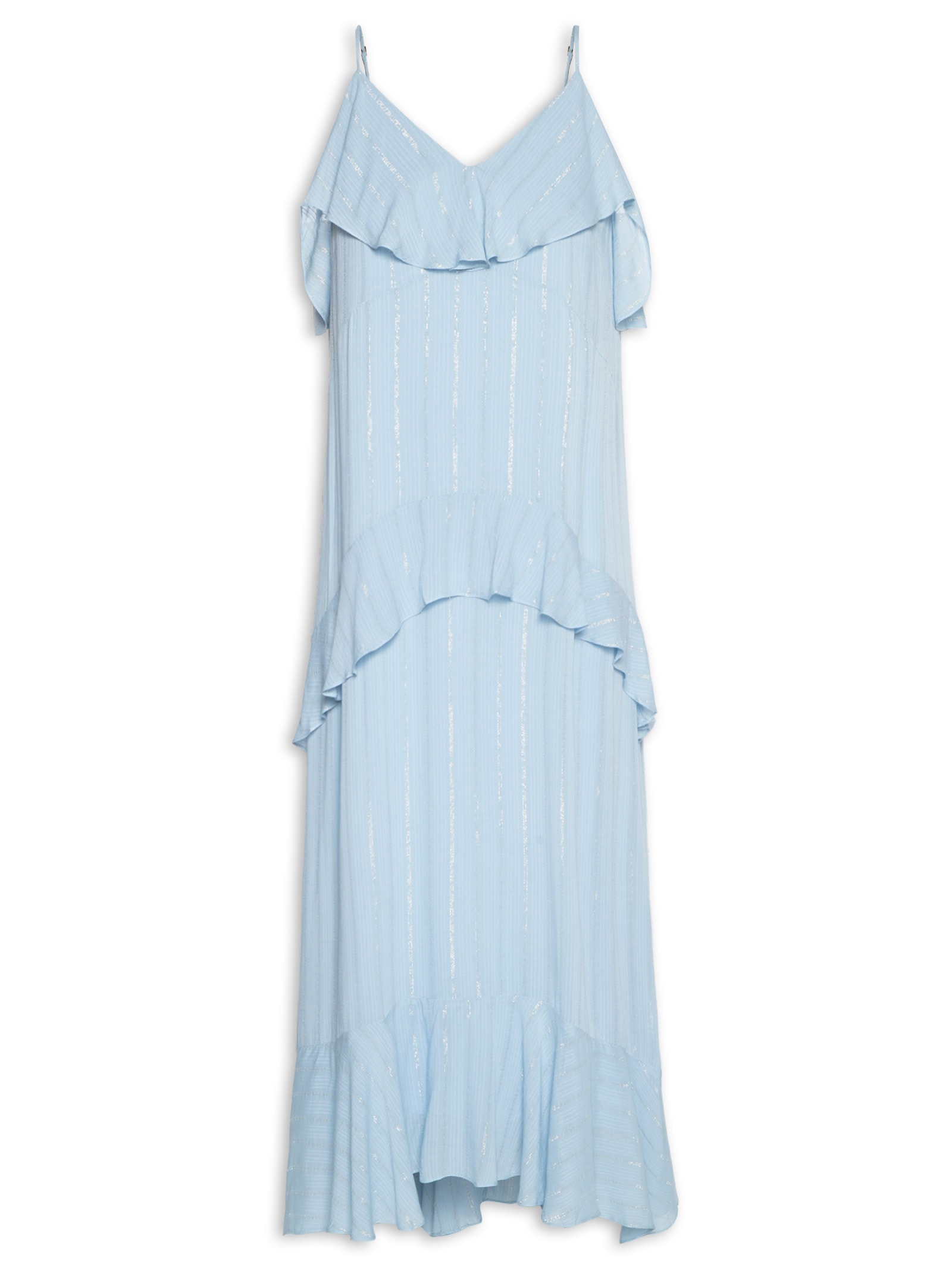 Vestido Longo Lurex Babados Azul Dress To