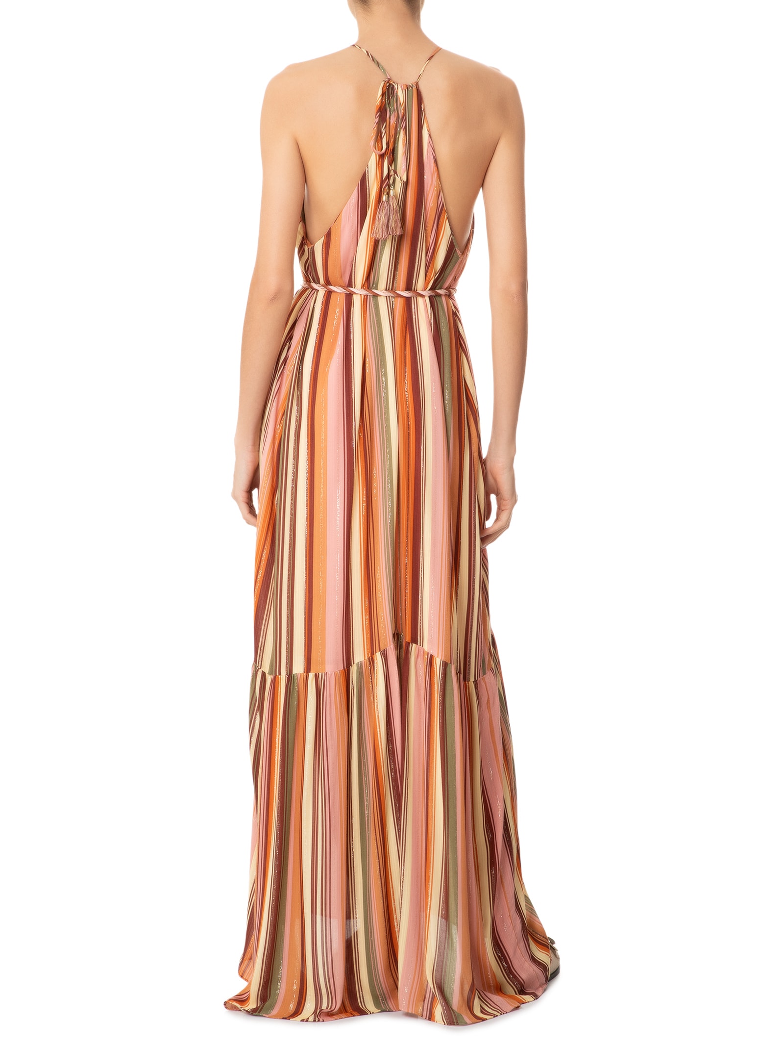 Vestido Longo Lurex Estampa Bosque Rosa Dress To