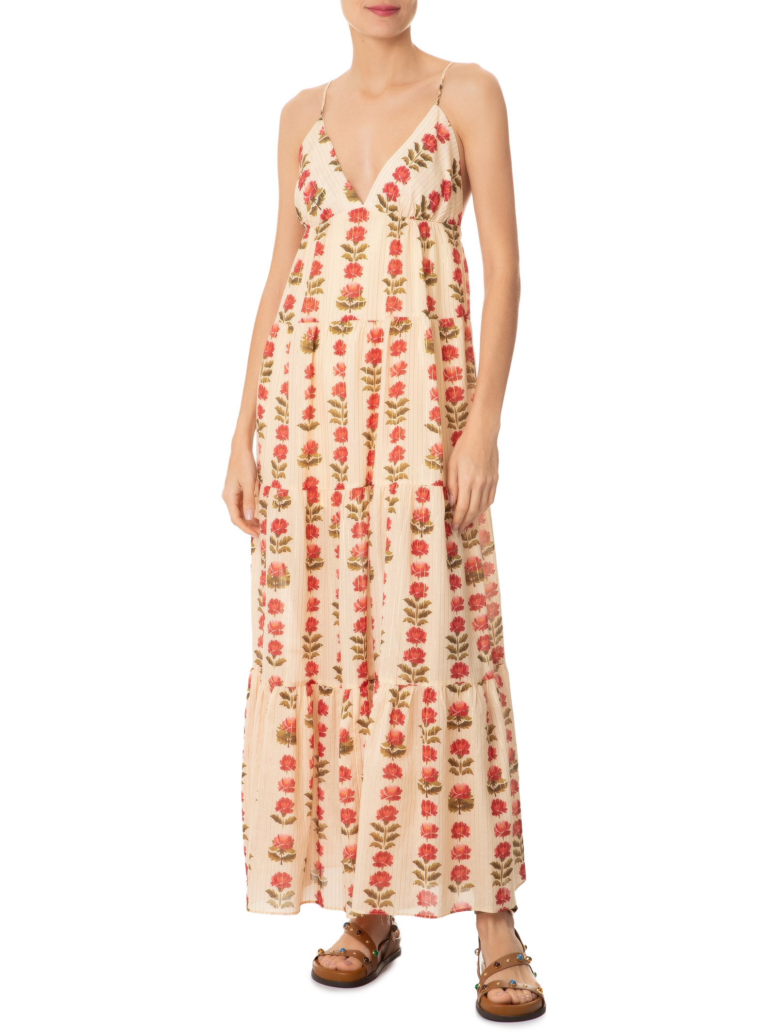 Vestido Longo Lurex Estampa Camélia Amarelo Dress To