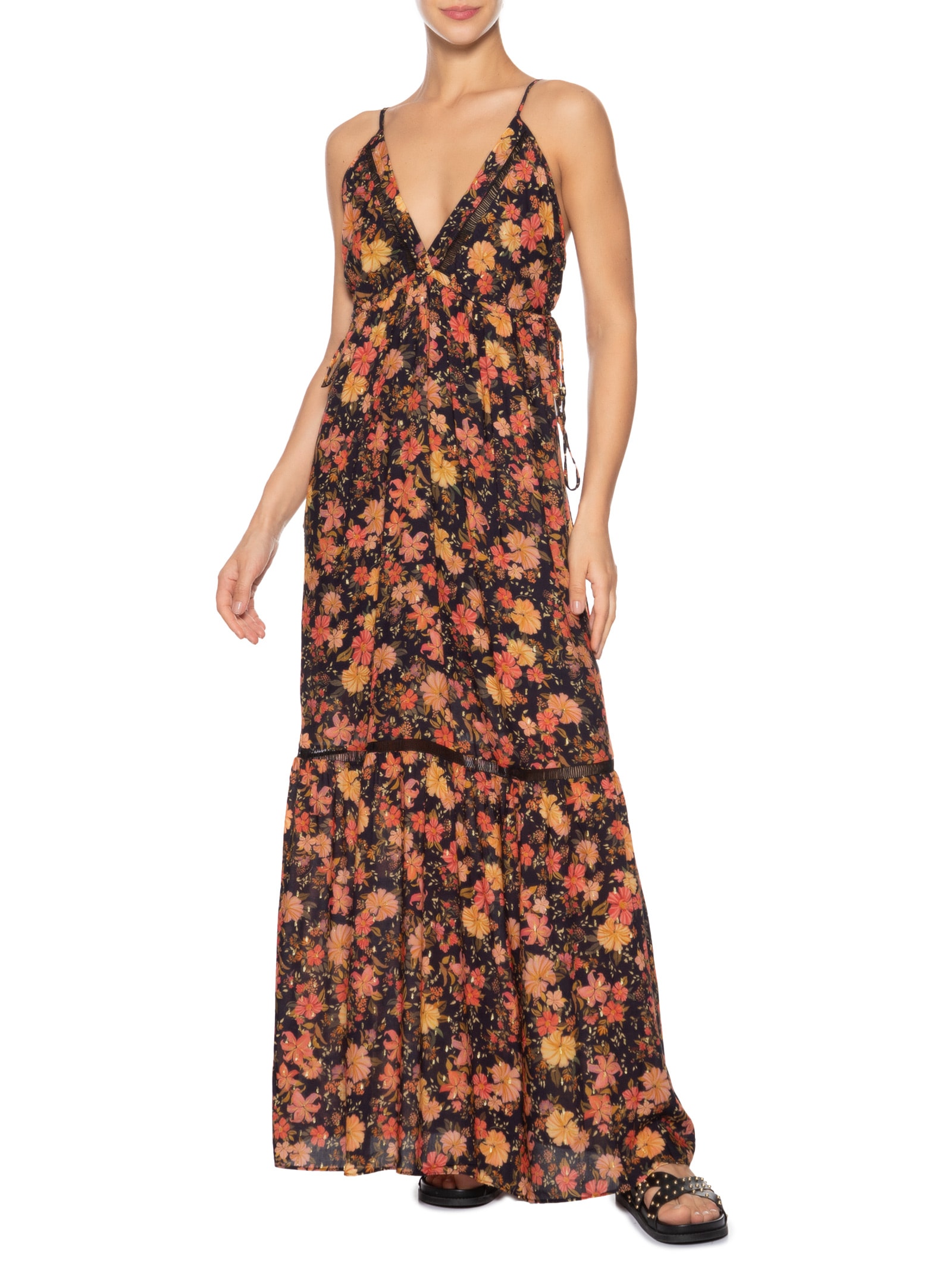 Vestido Longo Lurex Estampa Encontro Preto Dress To