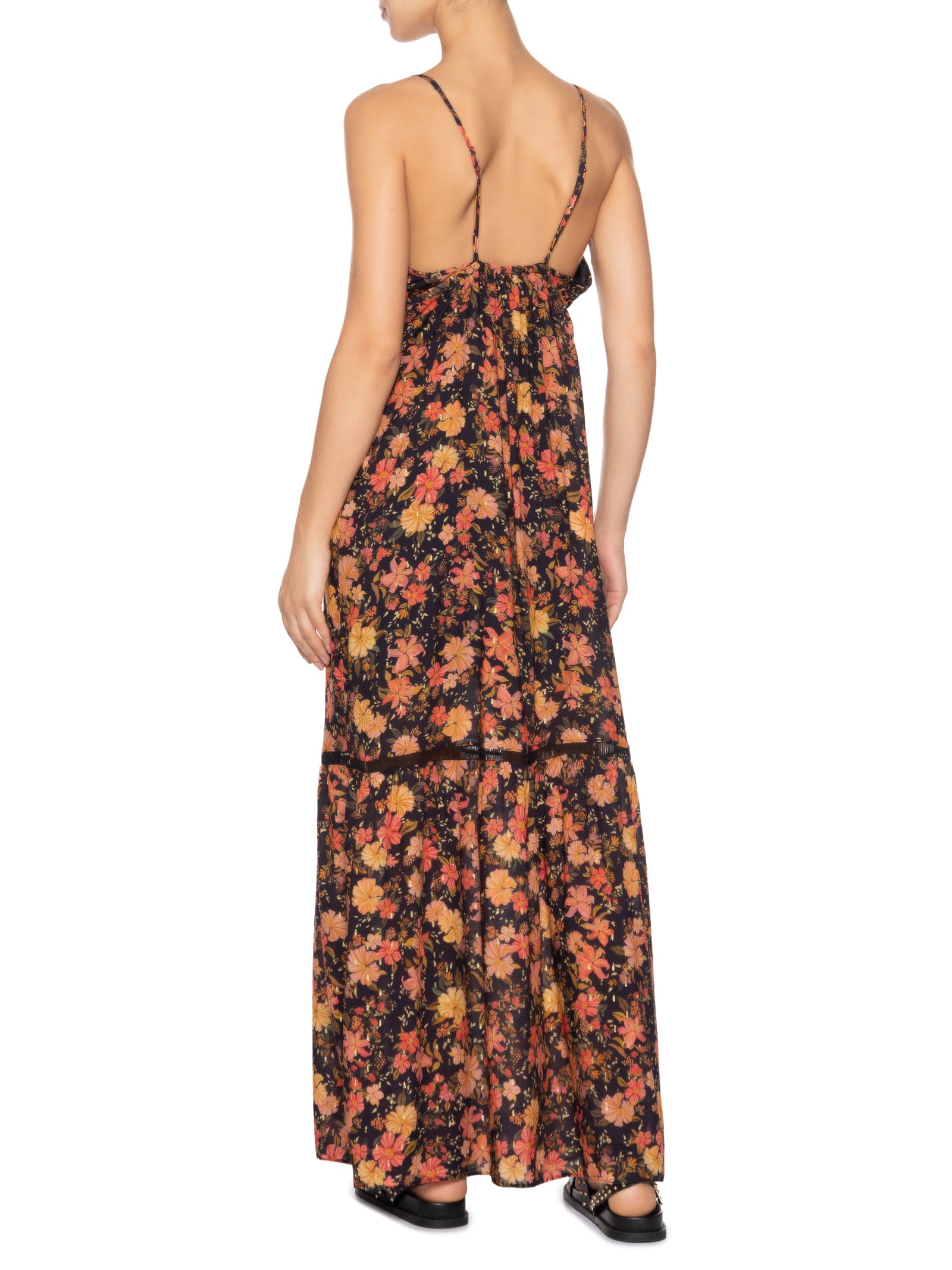 Vestido Longo Lurex Estampa Encontro Preto Dress To