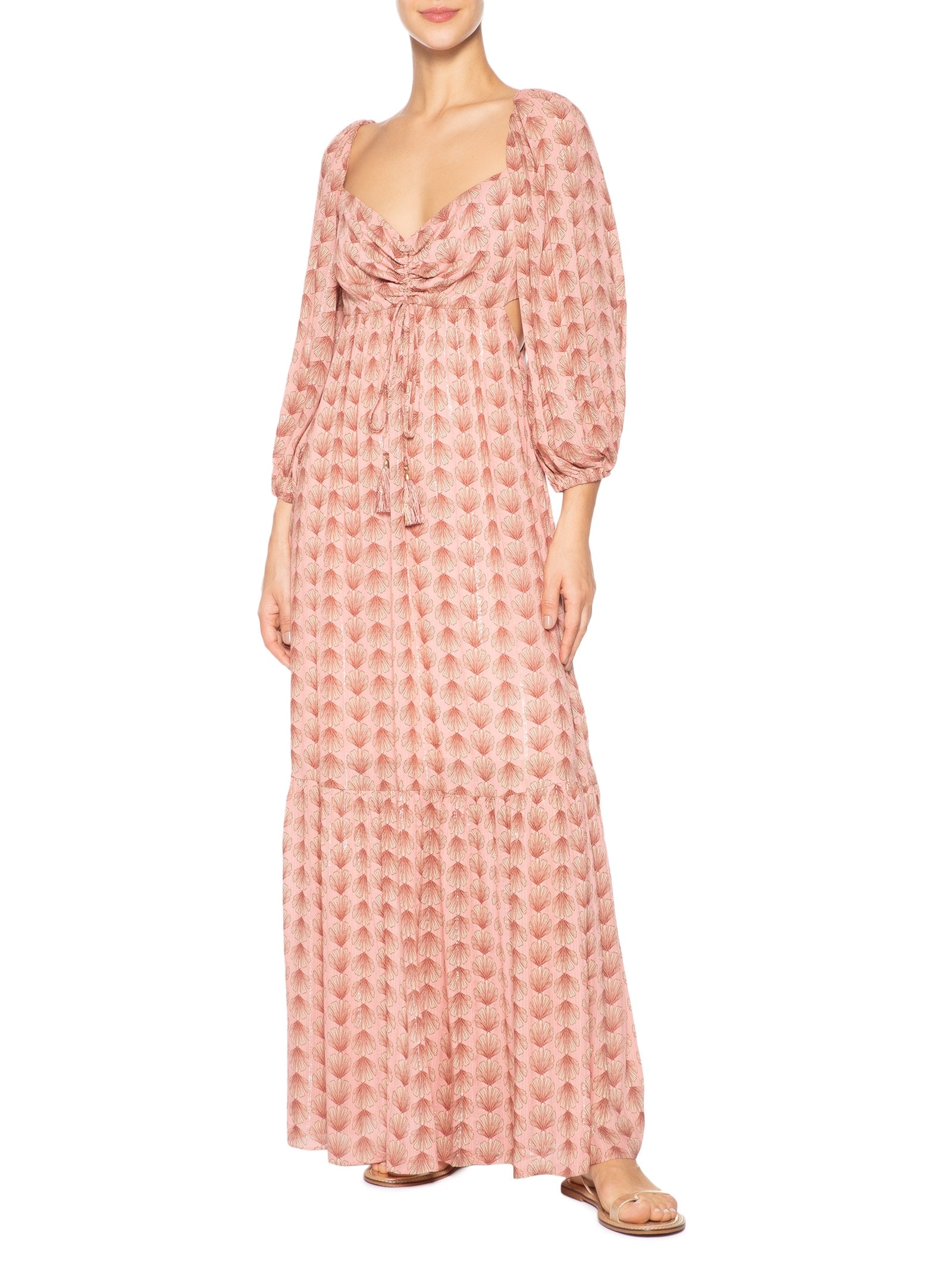 Vestido Longo Lurex Estampa Maresia Rosa Dress To