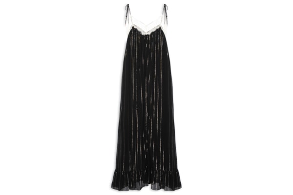Vestido Longo Lurex Renda - Preto