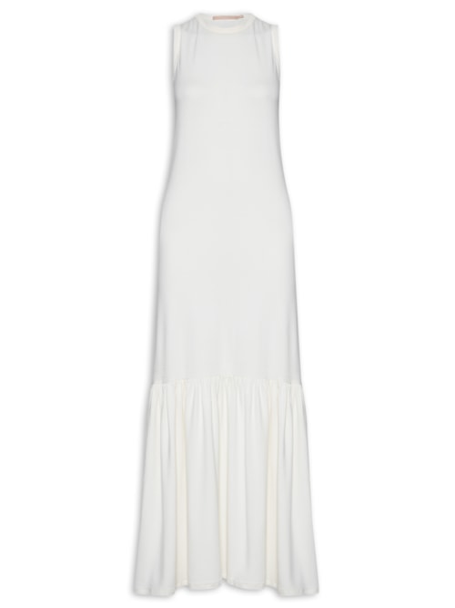 Vestido Longo Malha Com Ribana – Branco