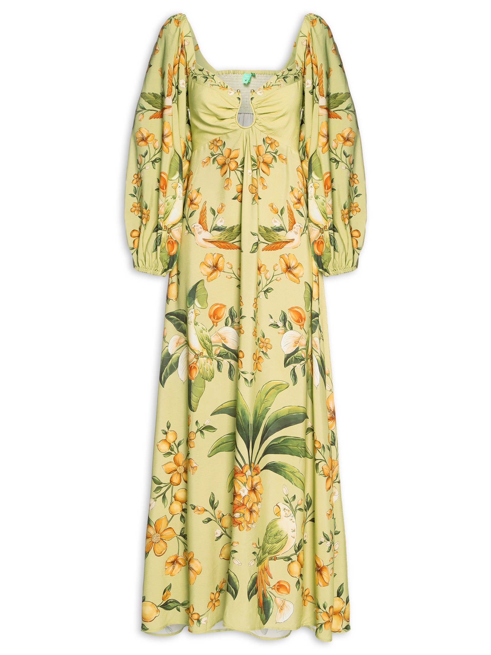 Vestido Longo Manga Bosque Chic Verde Farm