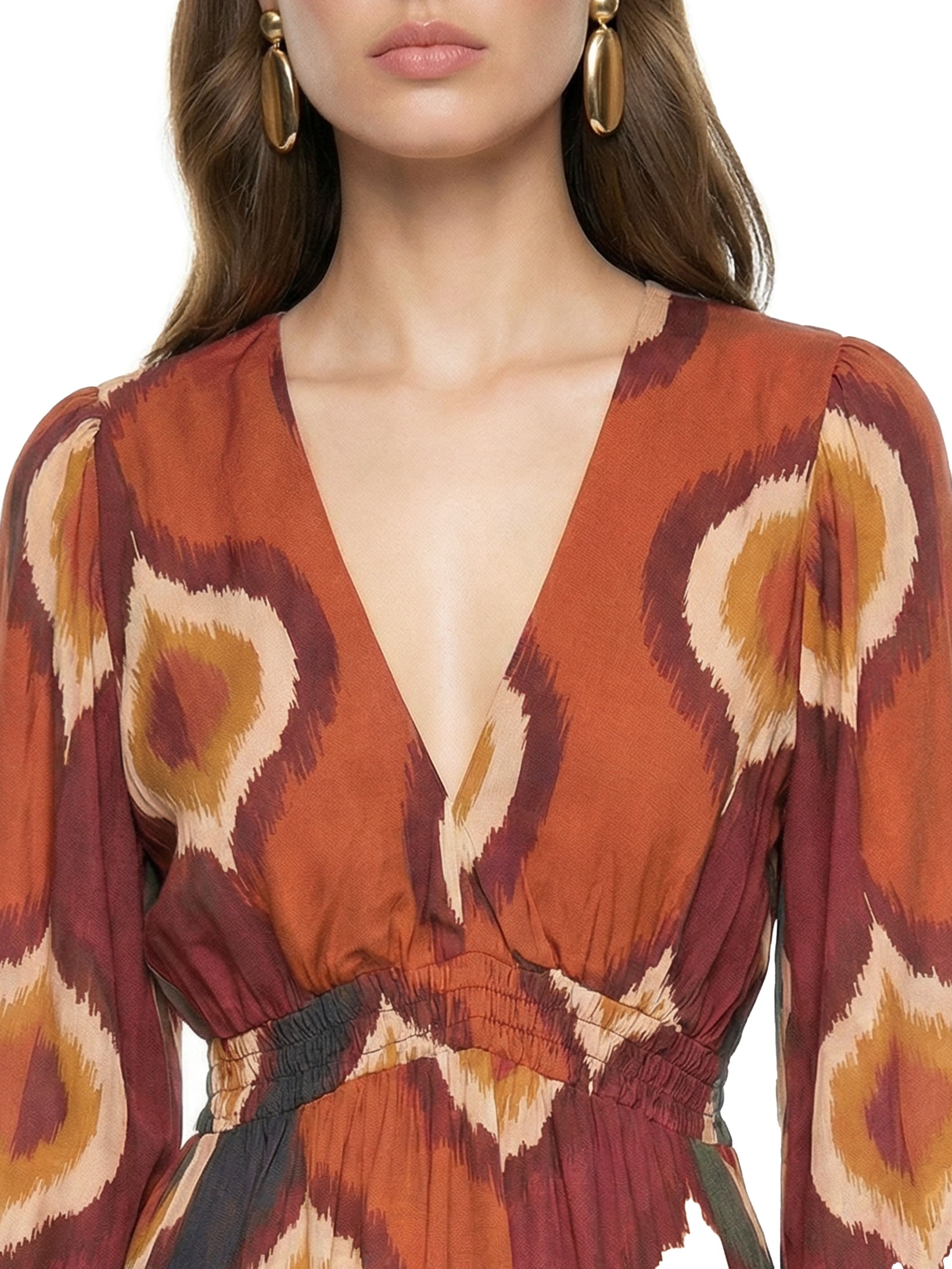 Vestido Longo Manga Bufante Marrom Cacay