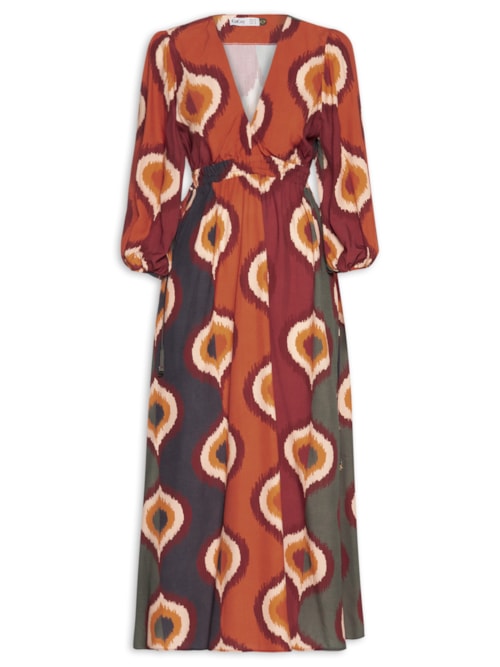 Vestido Longo Manga Bufante - Marrom