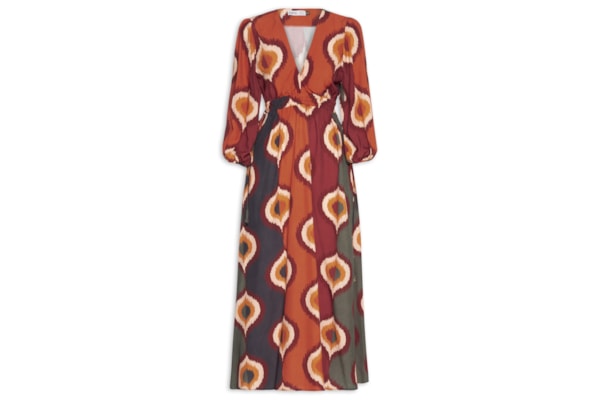 Vestido Longo Manga Bufante - Marrom